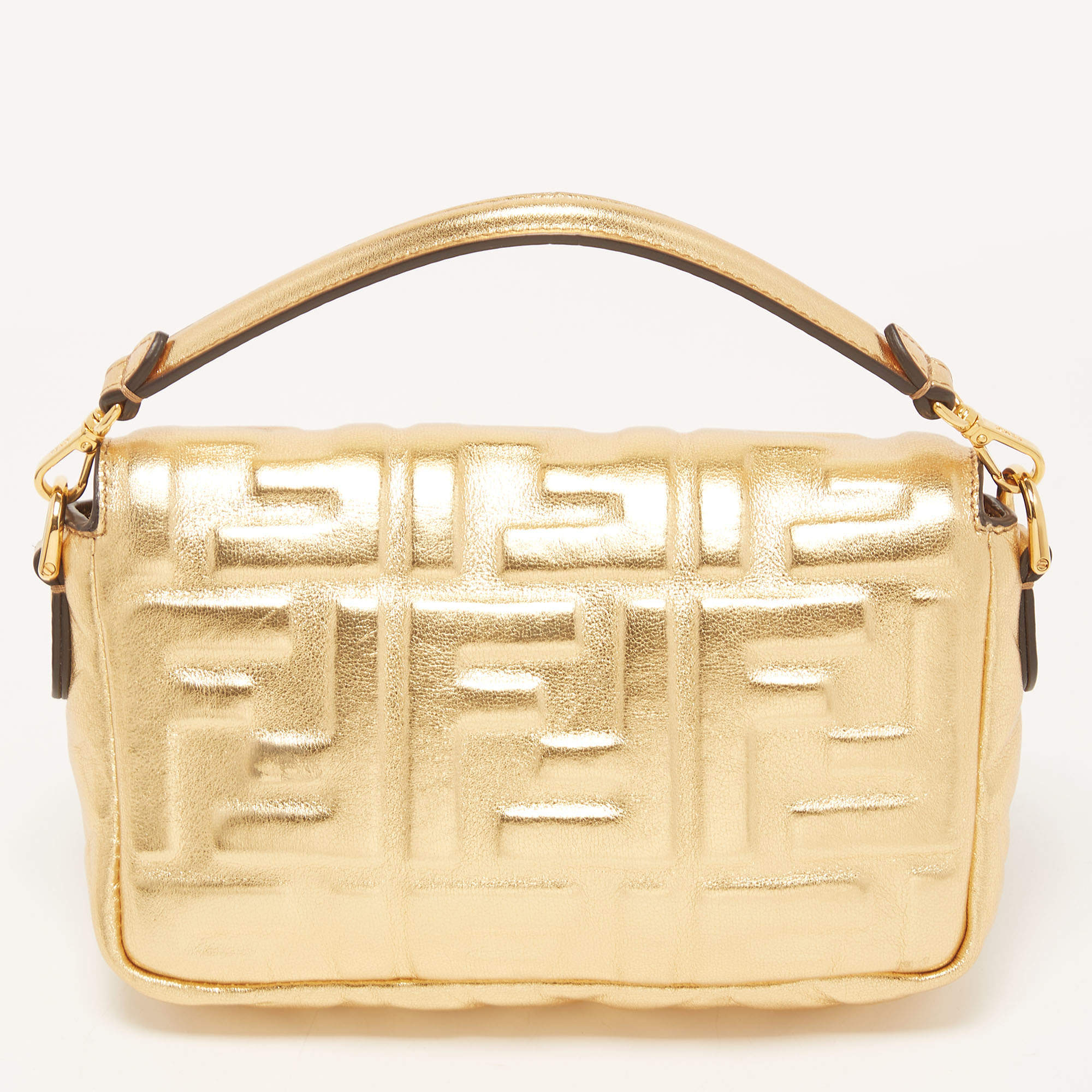 Fendi Gold Lace & Leather Baguette QBB047AXDB000