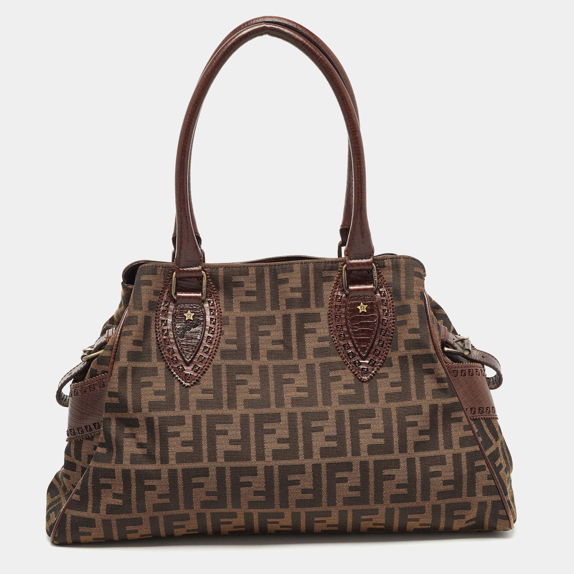 Pre Owned Fendi Tobacco Zucca Canvas and Leather Chef De Jour Bag