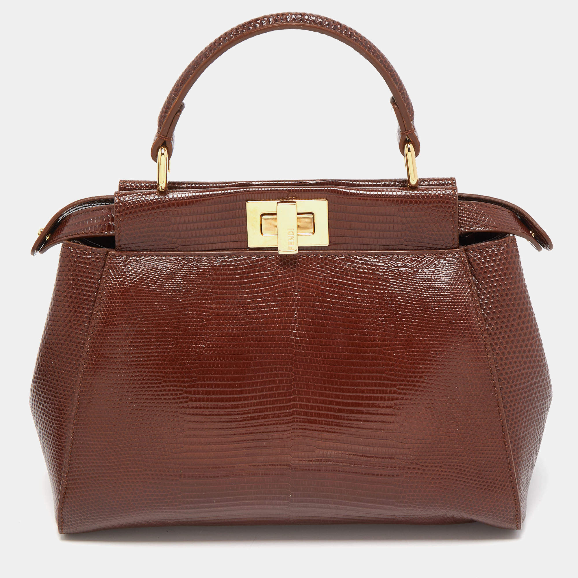 Fendi Brown Lizard Mini Peekaboo Top Handle Bag Fendi TLC UAE