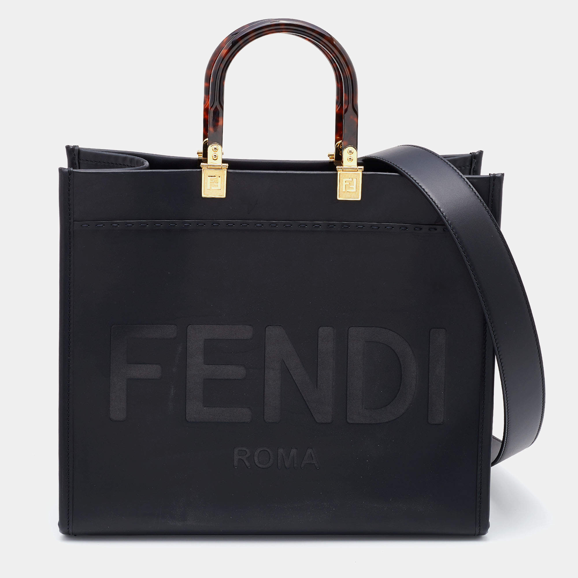 Fendi Black Leather Medium Sunshine Shopper Tote