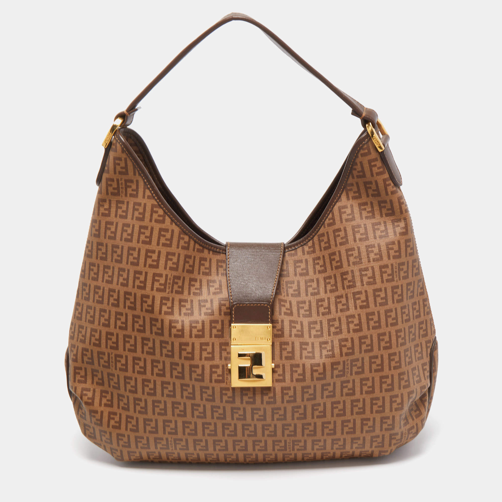 Fendi Brown Zucchino Coated Canvas Hobo