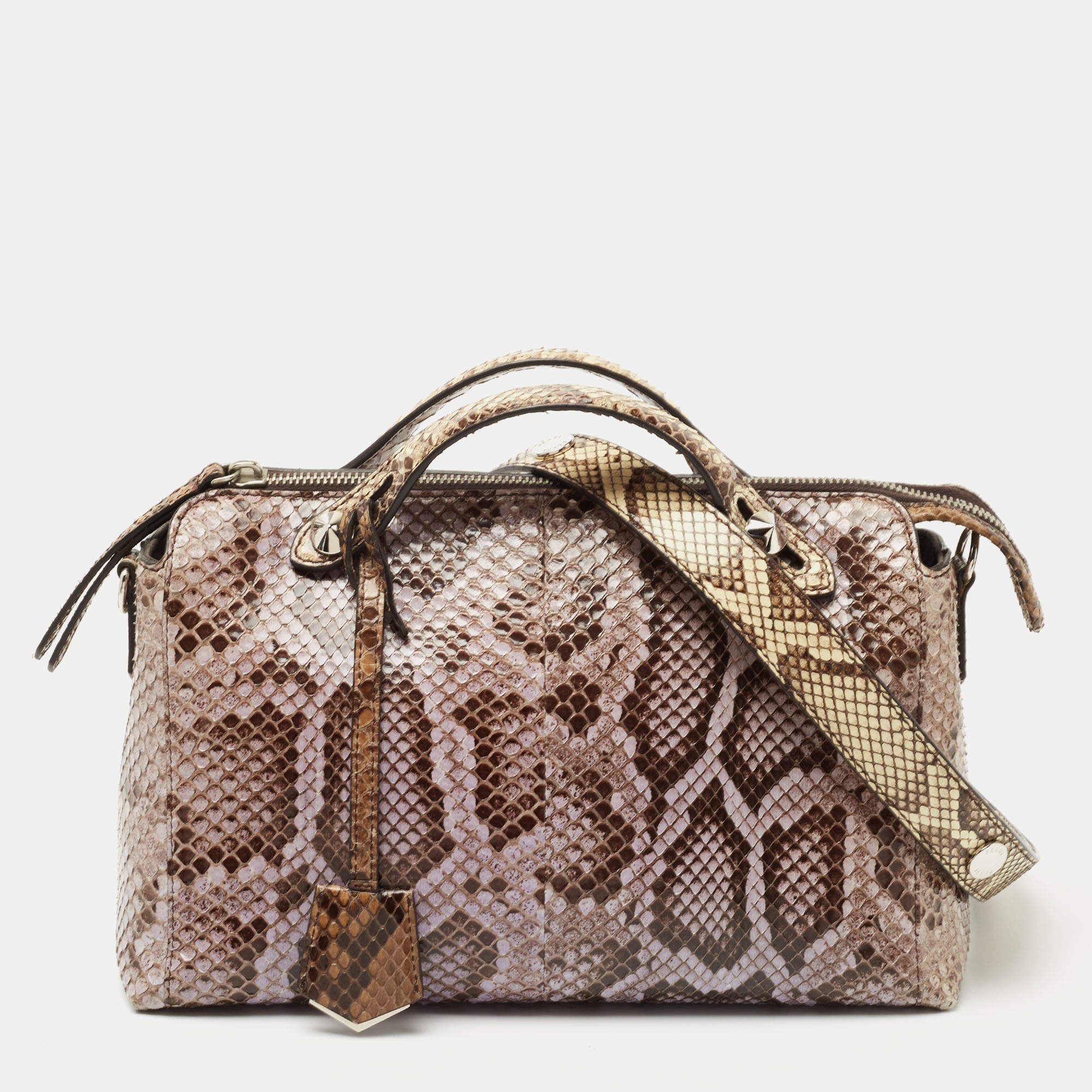 Pre Owned Fendi Light Blue/Beige Python Small By The Way Shoulder Bag