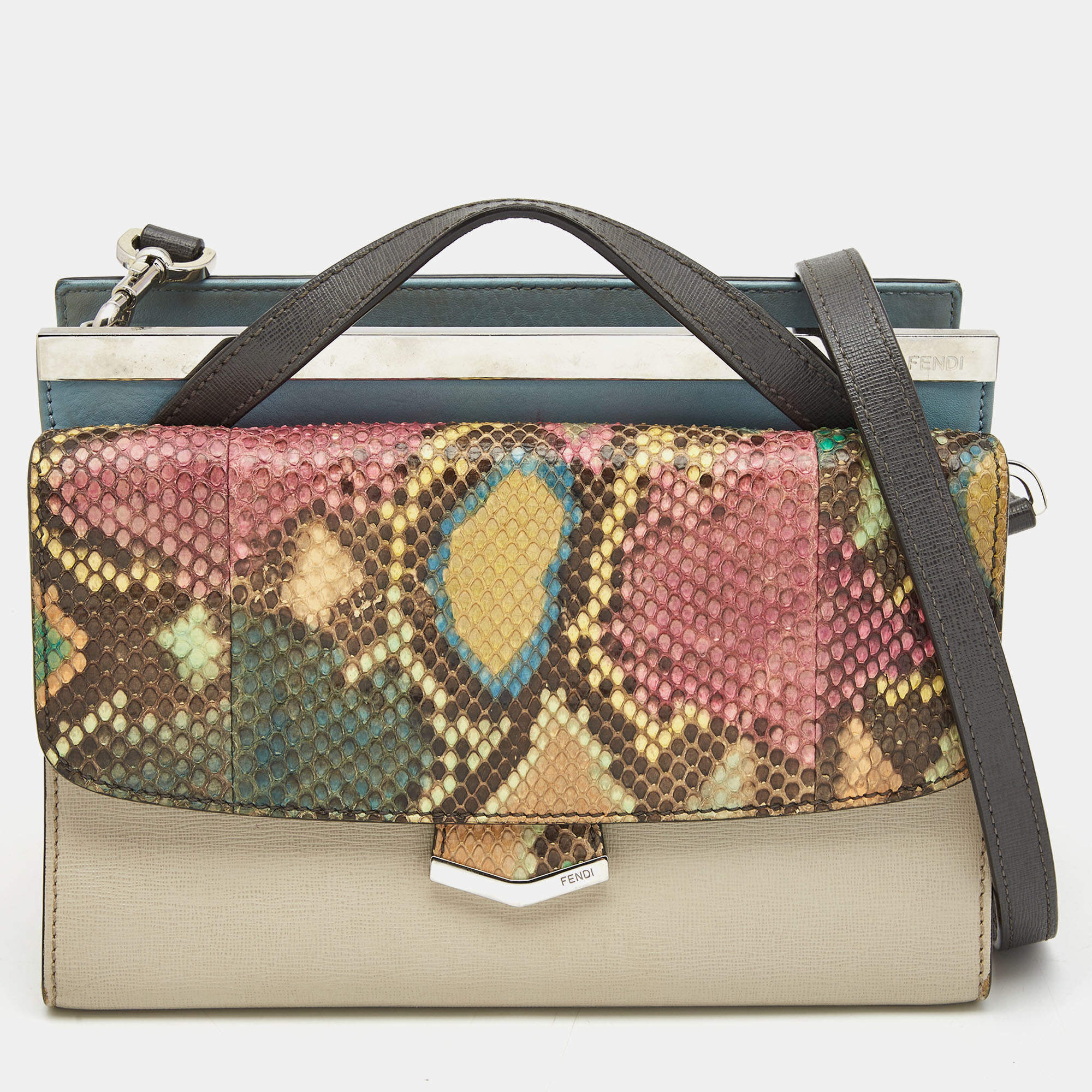 Fendi Multicolor Leather and Python Mini Demi Jour Top Handle Bag