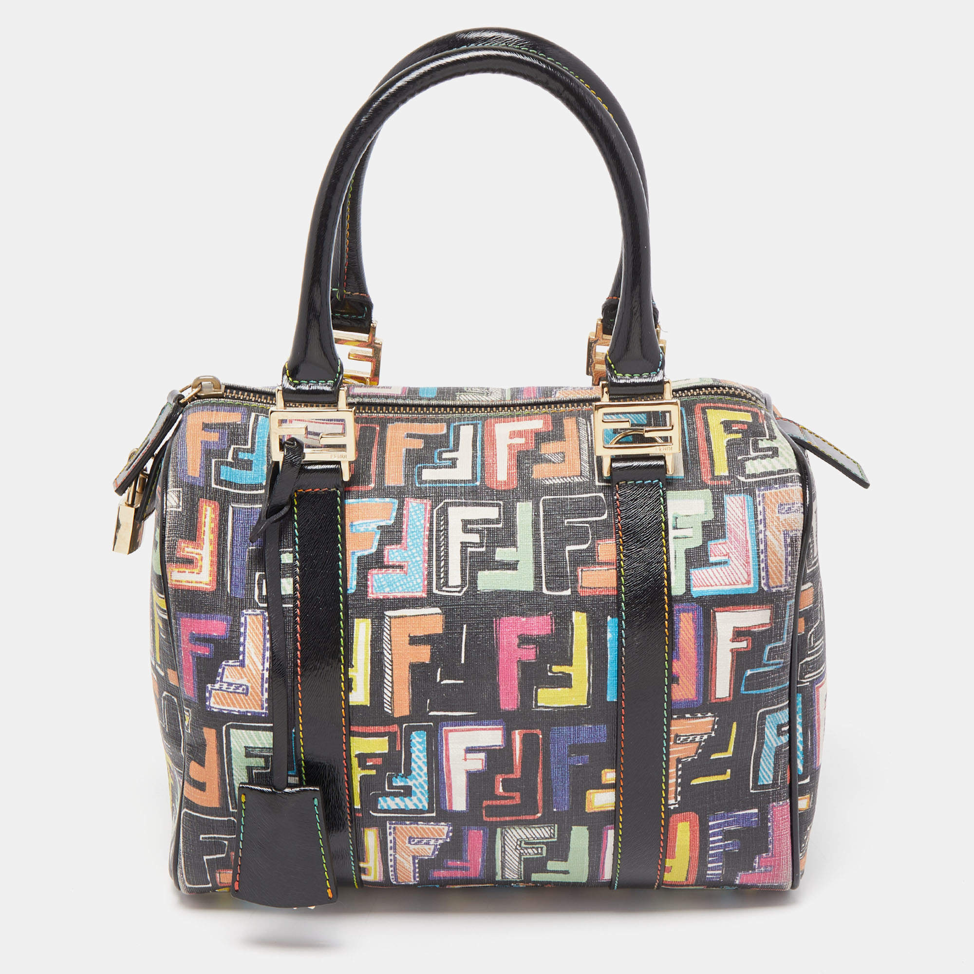 FENDI: bag in leather and embossed fabric with coated FF monogram - Tobacco