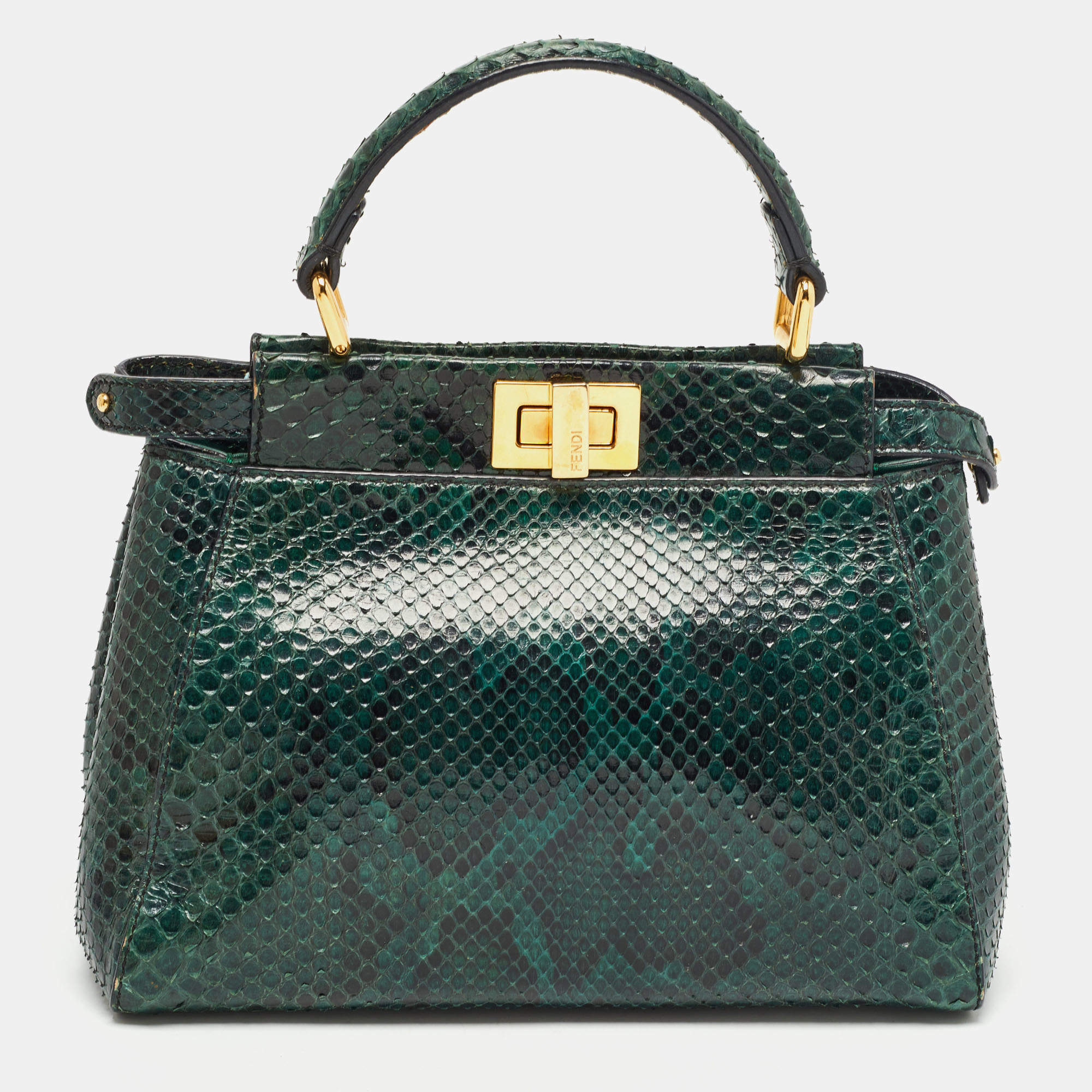 Fendi Green/Black Python Mini Peekaboo Top Handle Bag