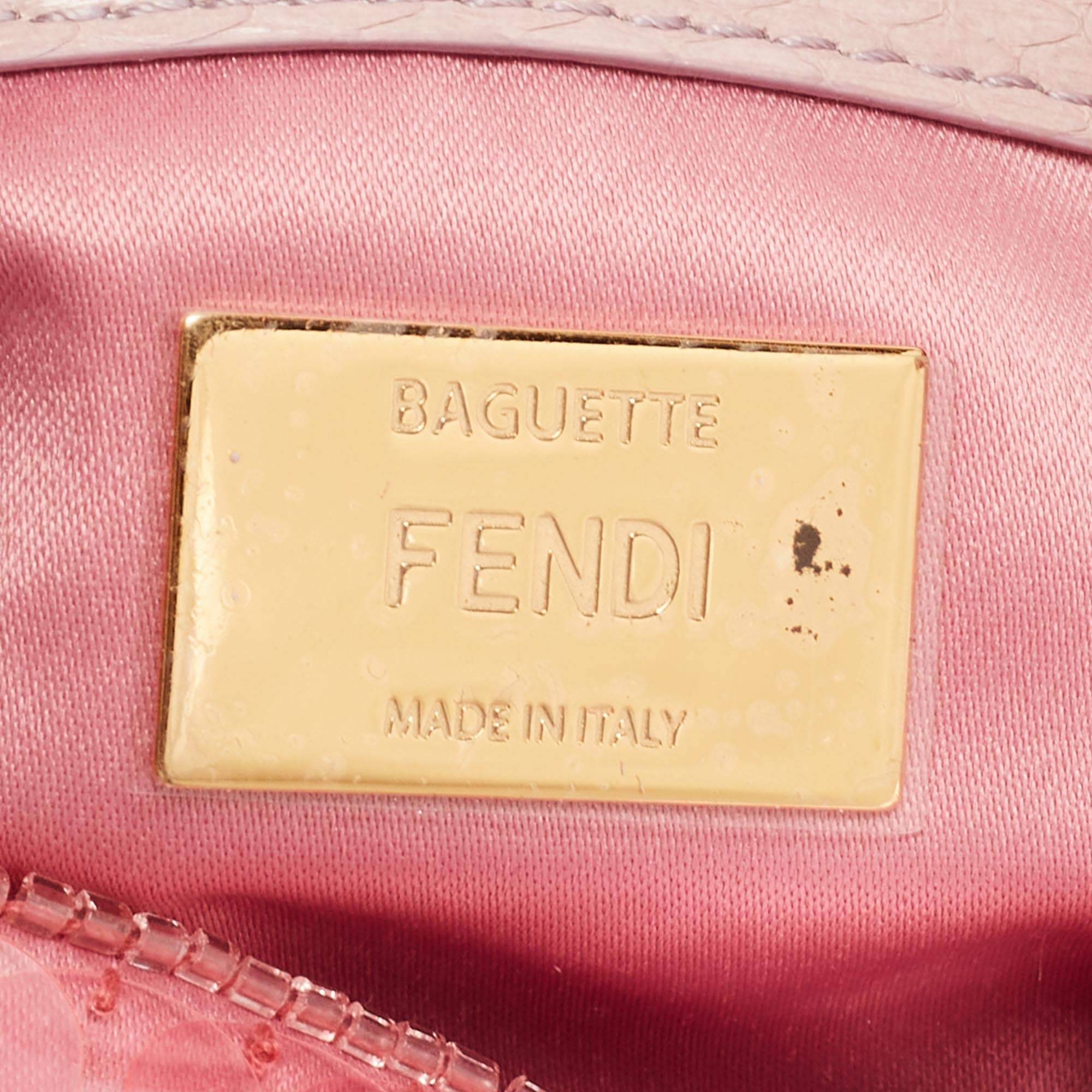 Fendi Pink Sequin Embellished Satin And Watersnake Medium Baguette Bag