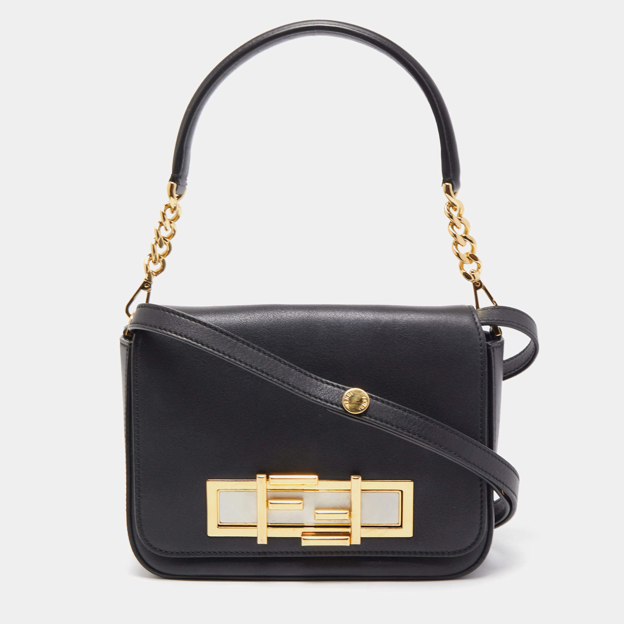 Pre Owned Fendi Black Leather Dolce 3Baguette Top Handle Bag