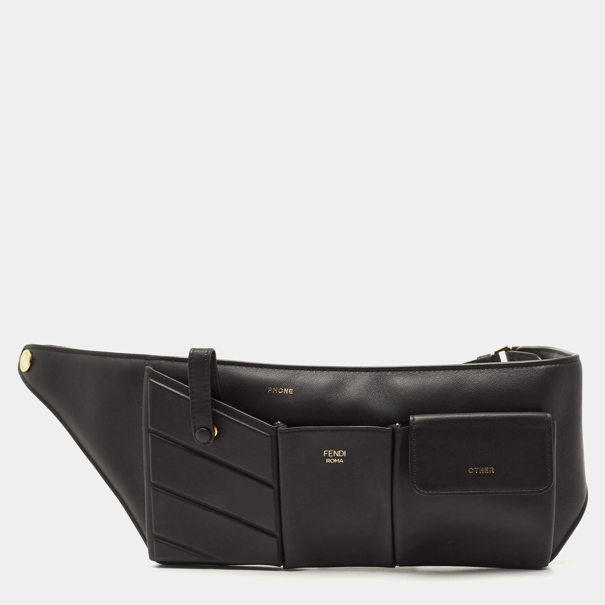 Fendi Black Leather and Mesh 3 Pockets Belt Bag