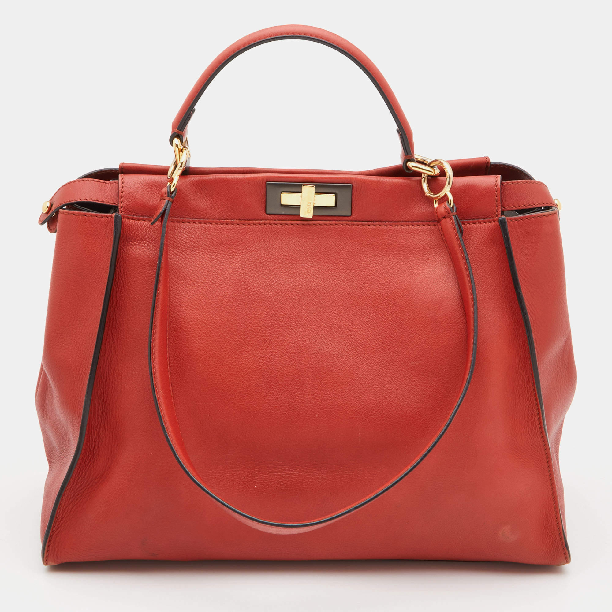 Pre Owned  Fendi Rust Leather Large Peekaboo Iconic Top Handle Bag