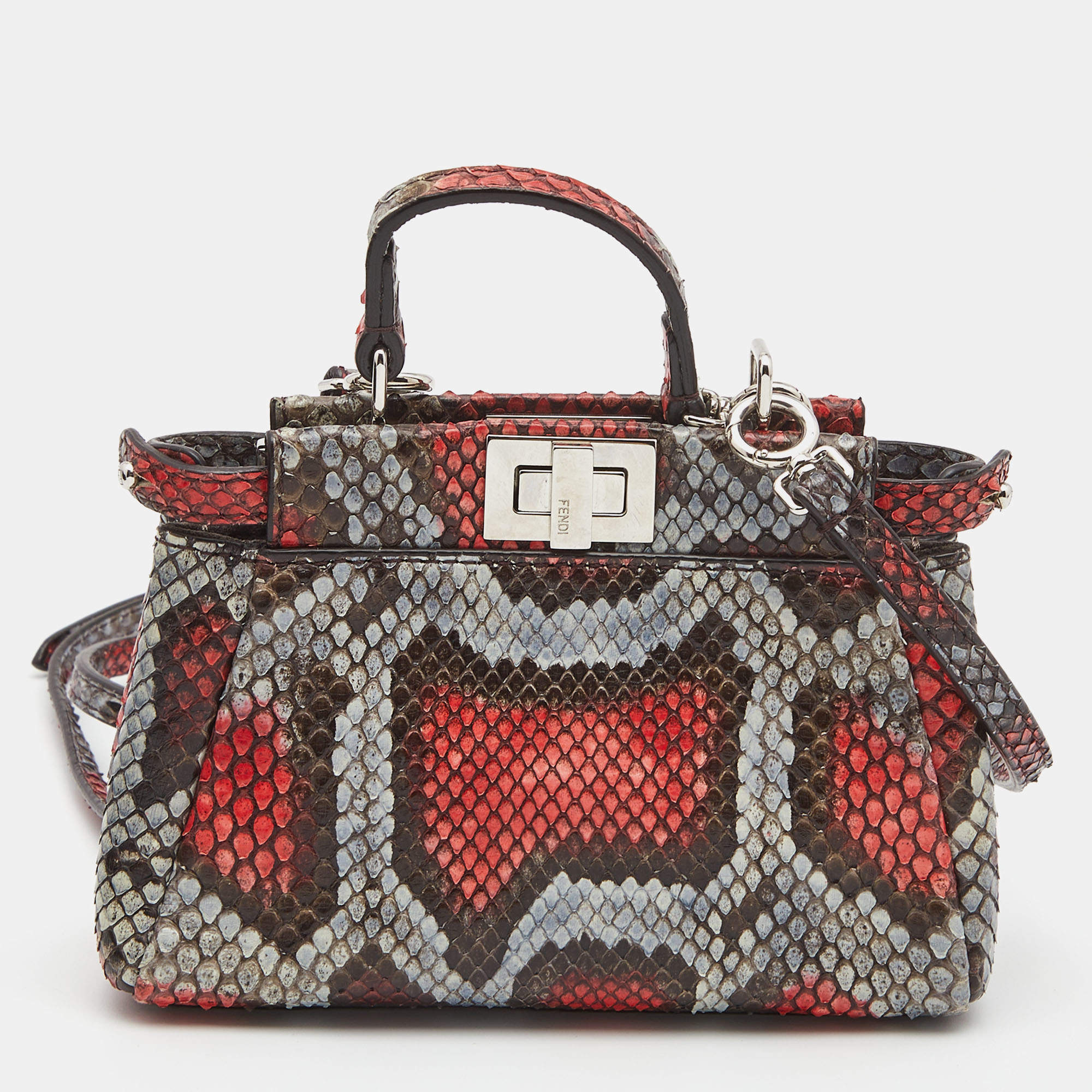 Pre Owned Fendi Multicolor Python Micro Peekaboo Top Handle Bag
