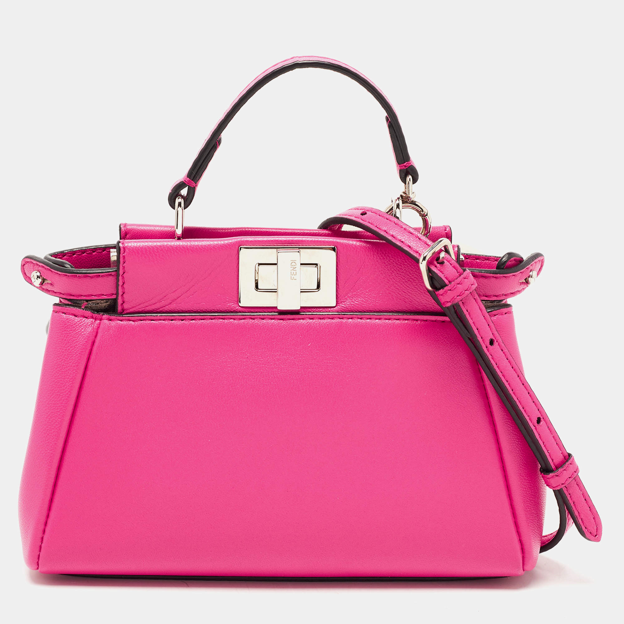 Pre Owned Fendi Fuchsia Leather Micro Peekaboo Crossbody Bag