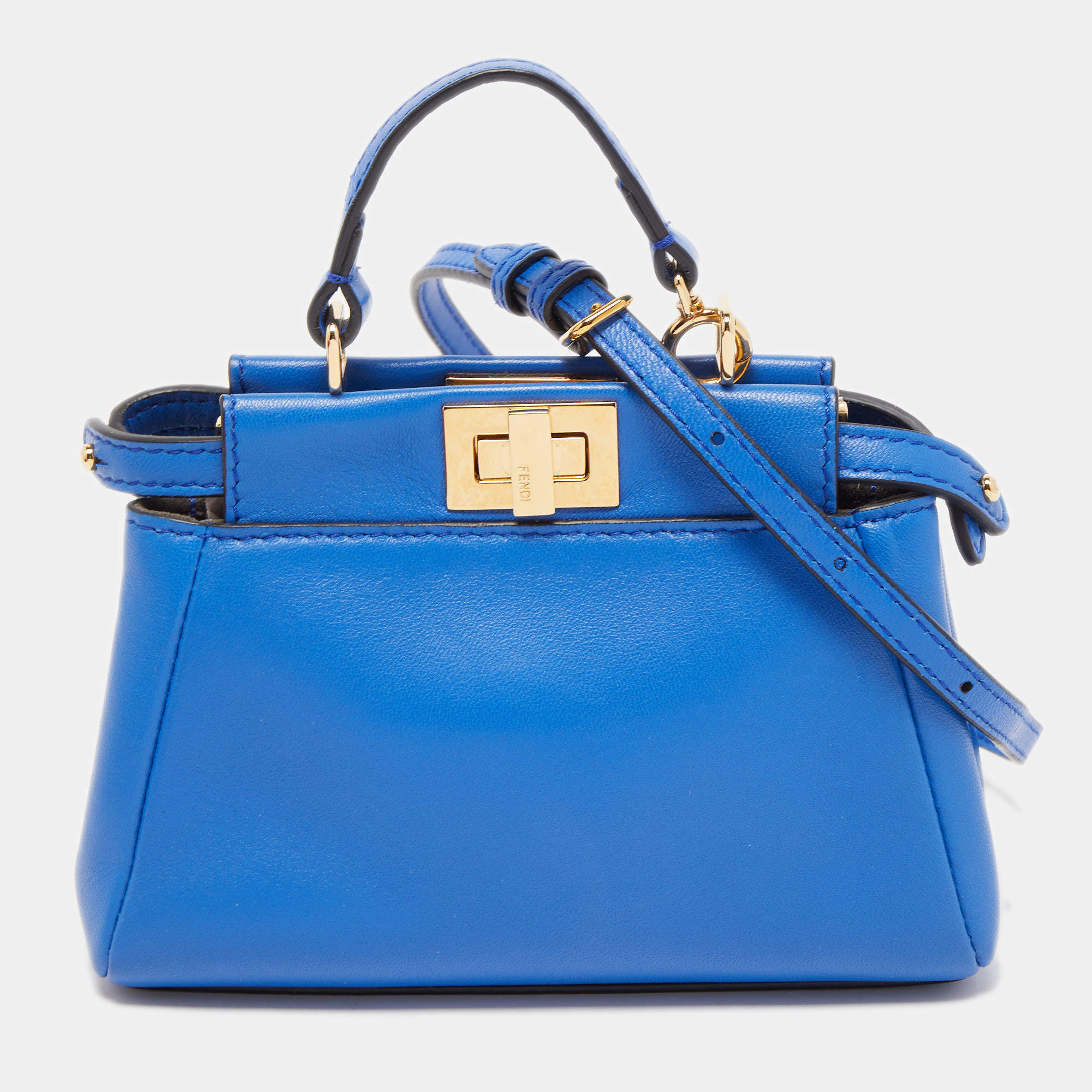 Fendi Blue Leather Micro Peekaboo Crossbody Bag