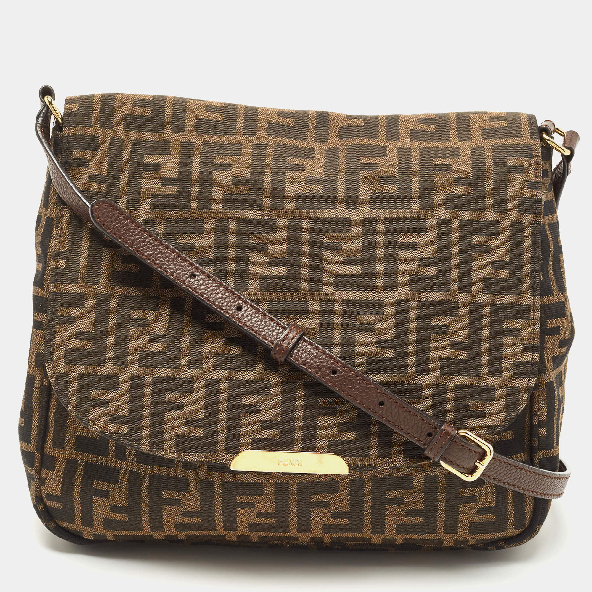 Fendi Tobacco Zucca Canvas Flap Crossbody Bag