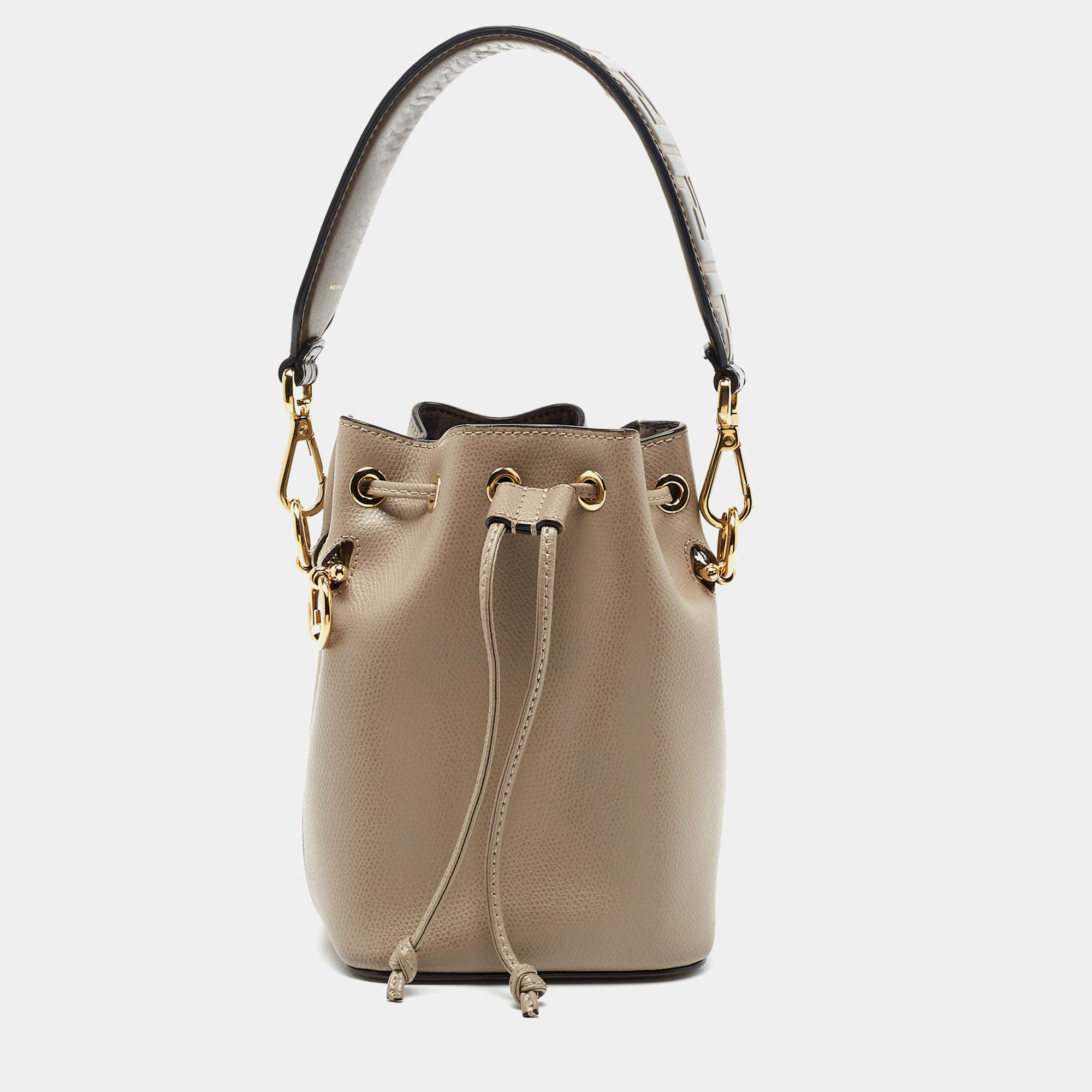 Pre Owned Fendi Grey Leather Mini Mon Tresor Drawstring Bucket Bag