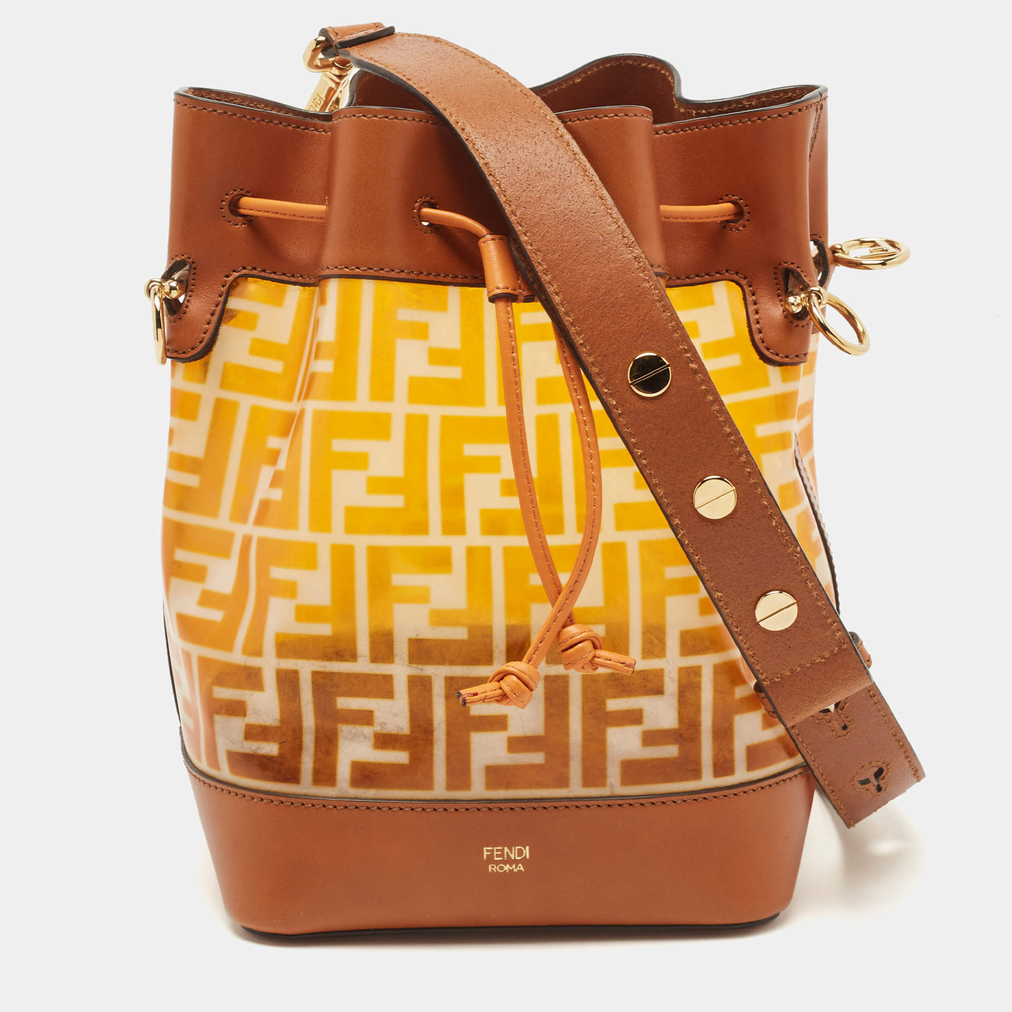 Fendi Orange/Brown Zucca Pvc And Leather Mon Tresor Bucket Bag Fendi | Tlc