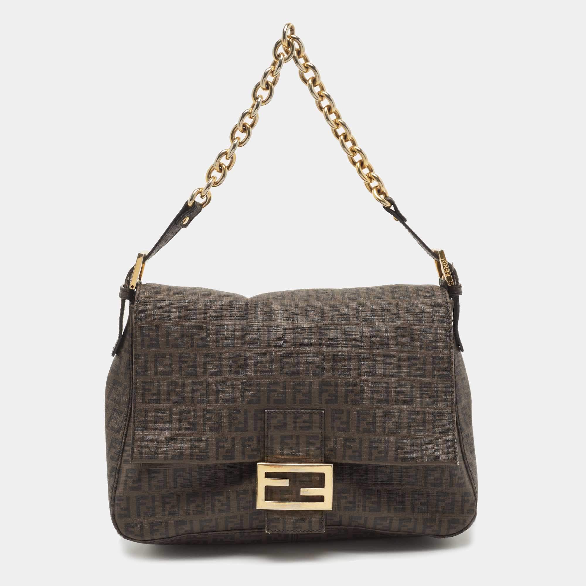Pre Owned Fendi Tobacco Zuchinno Coated Canvas Mama Flap Shoulder Bag