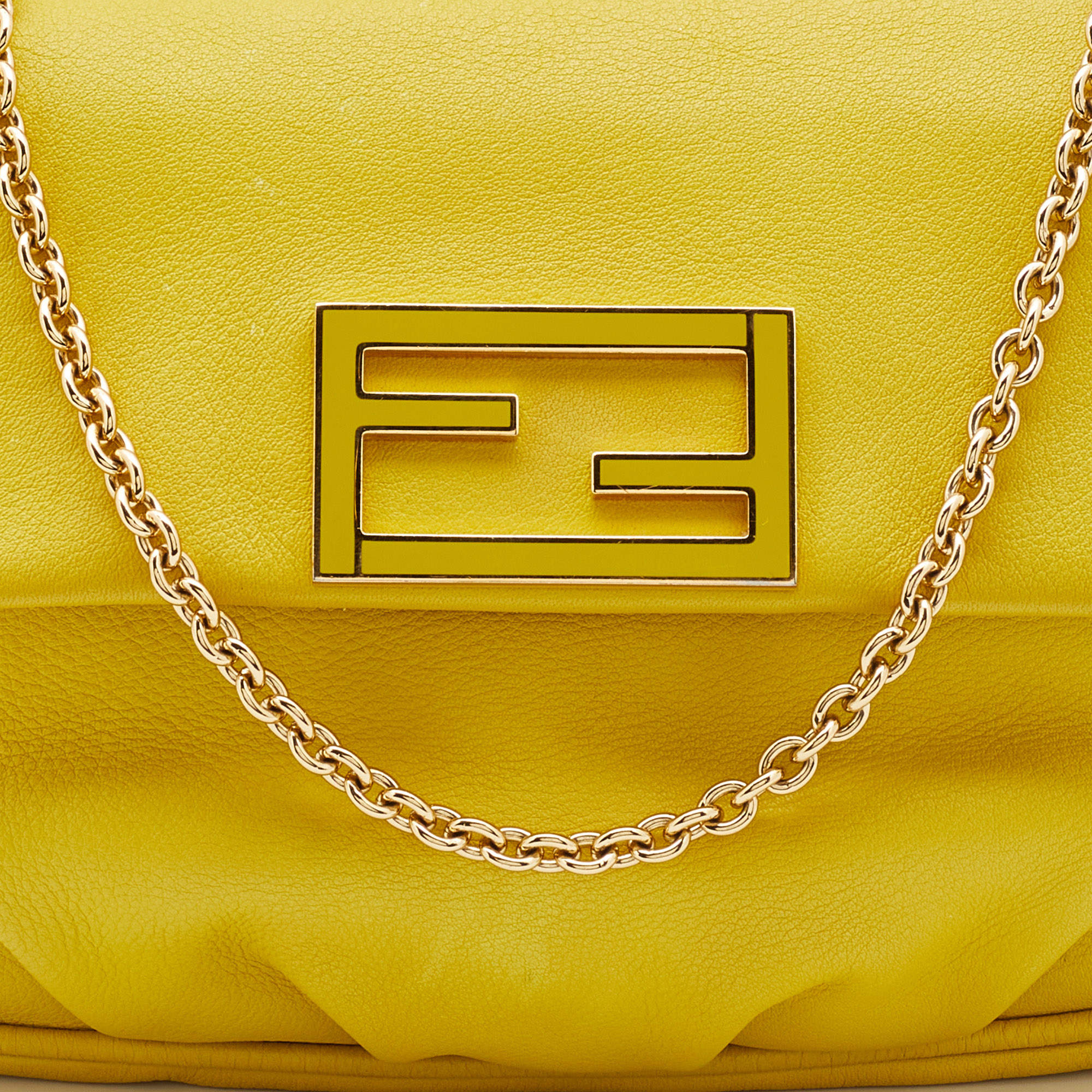 Fendi Fendista Pochette Mama Chain Flap 239783 Mustard Yellow Leather Cross  Body Bag, Fendi