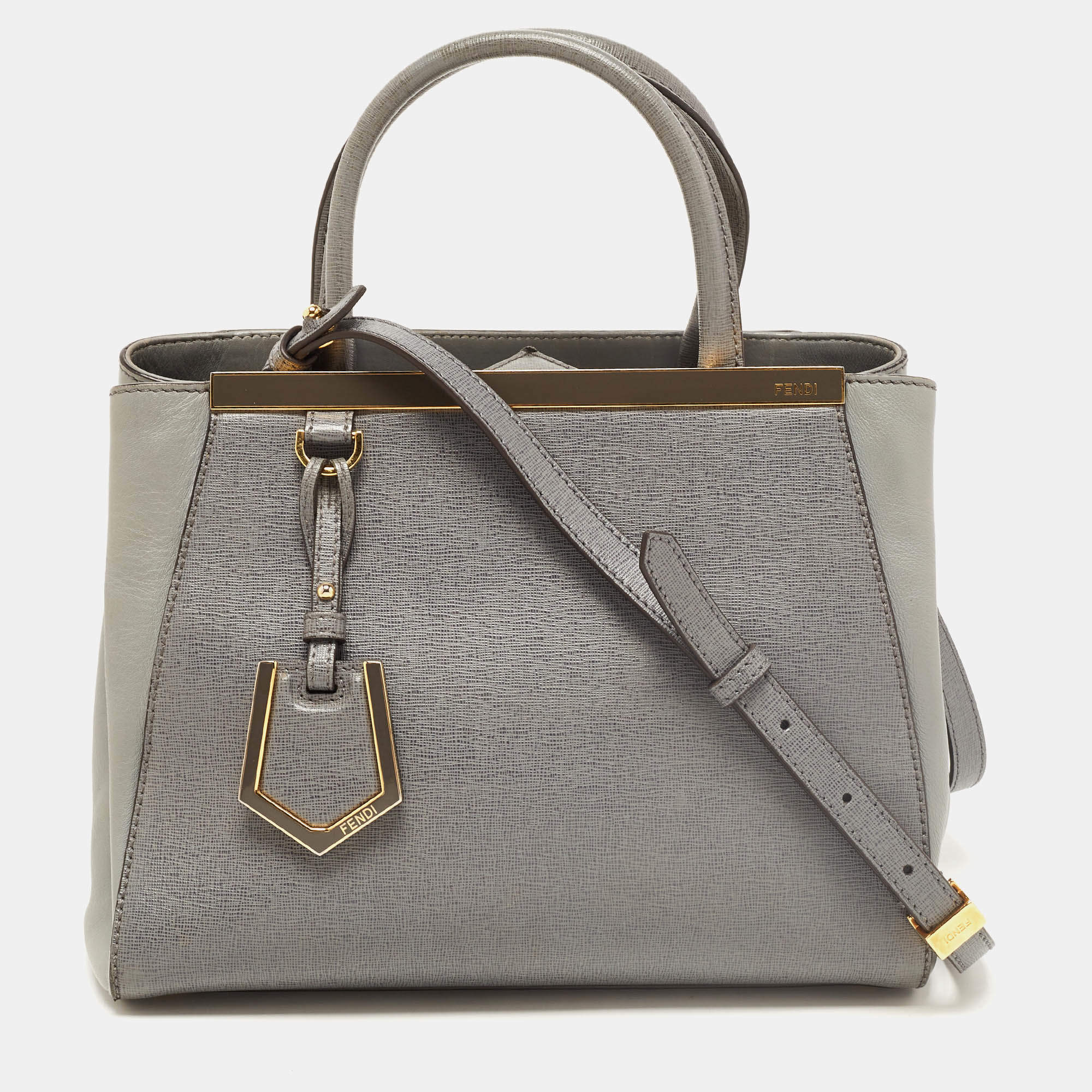 مملوكة مسبقًا Fendi Grey Leather Small 2Jours Tote