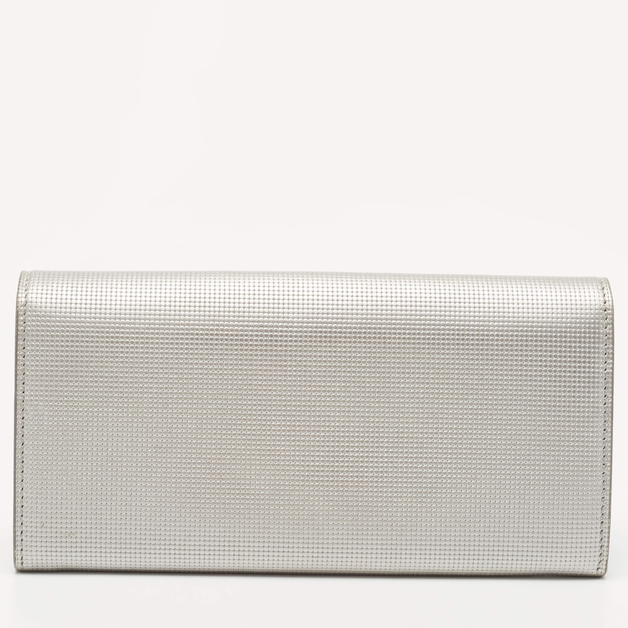 Fendi Silver Textured Leather Logo Flap Continental Wallet Fendi