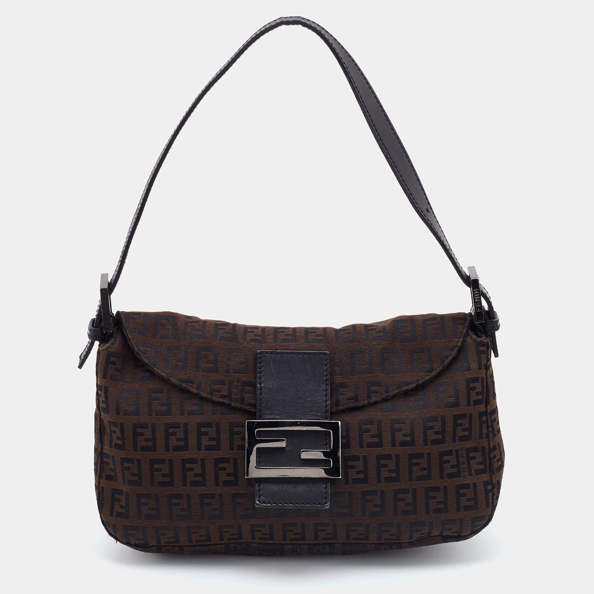 مملوكة مسبقًا Fendi Black/Brown Zucchino Canvas and Leather Mama Baguette Bag