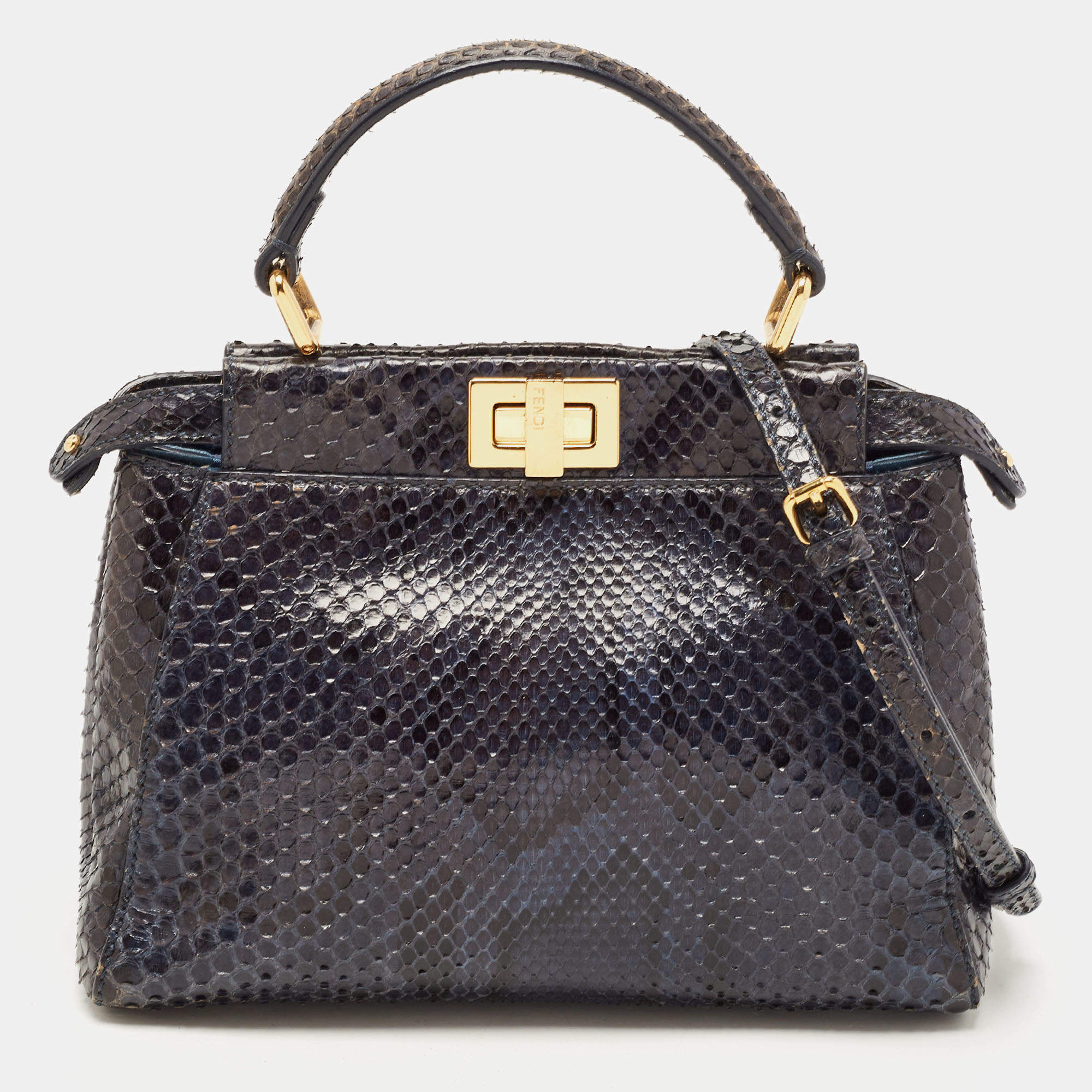 Fendi Navy Blue Python Mini Peekaboo Top Handle Bag Fendi | The Luxury ...