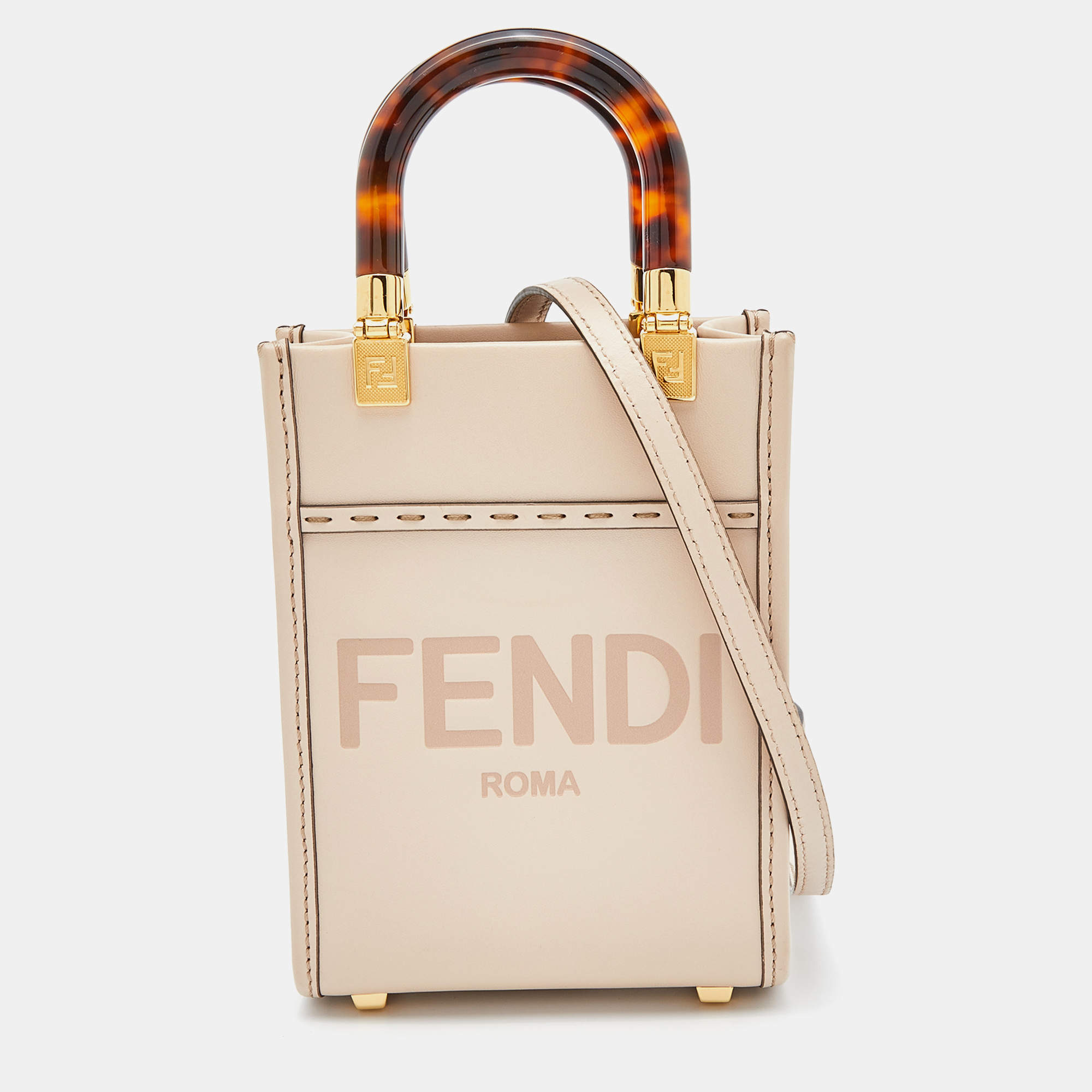 Pre Owned Fendi Pink Leather Mini Sunshine Tote