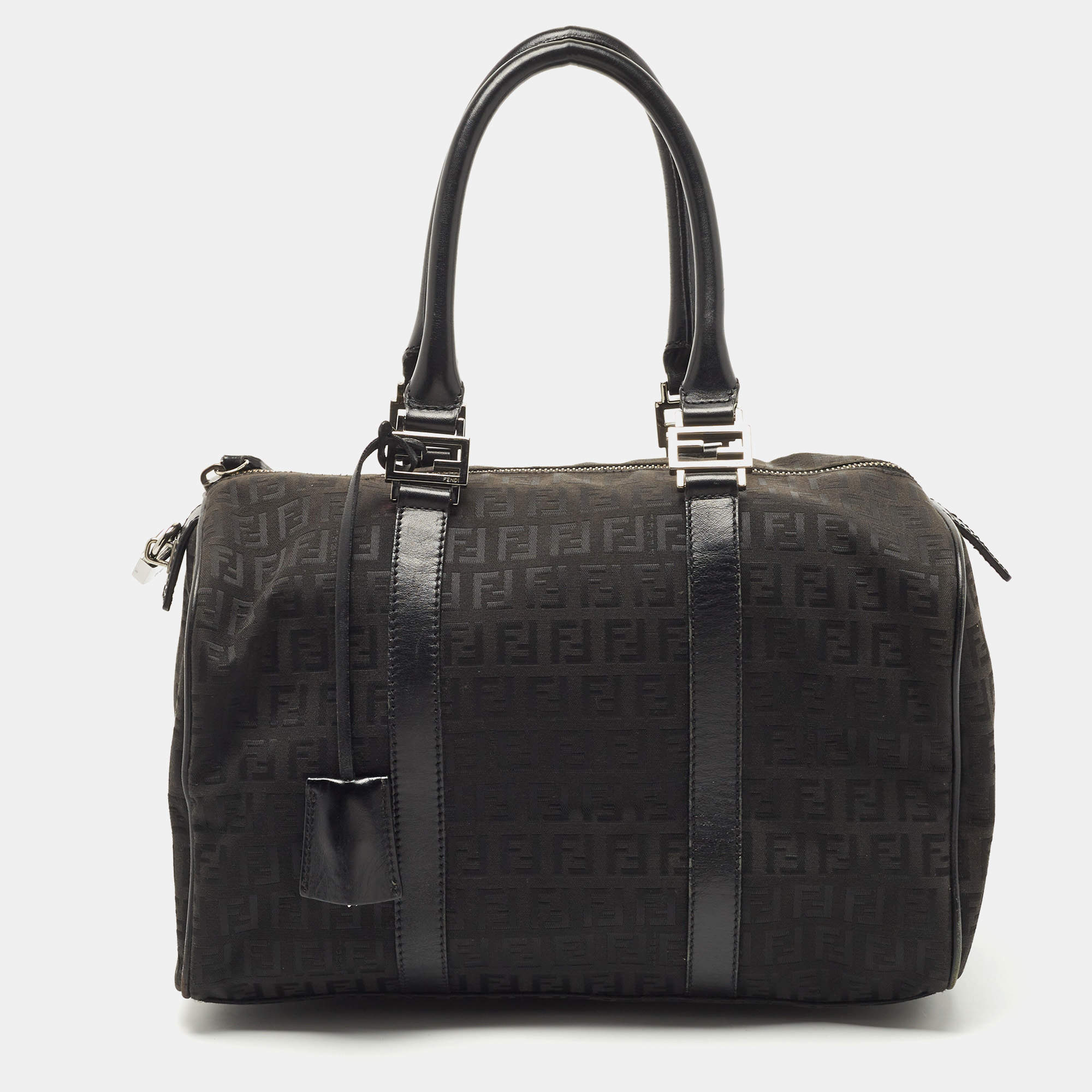 مملوكة مسبقًا Fendi Black Canvas and Leather Forever Bauletto Boston Bag