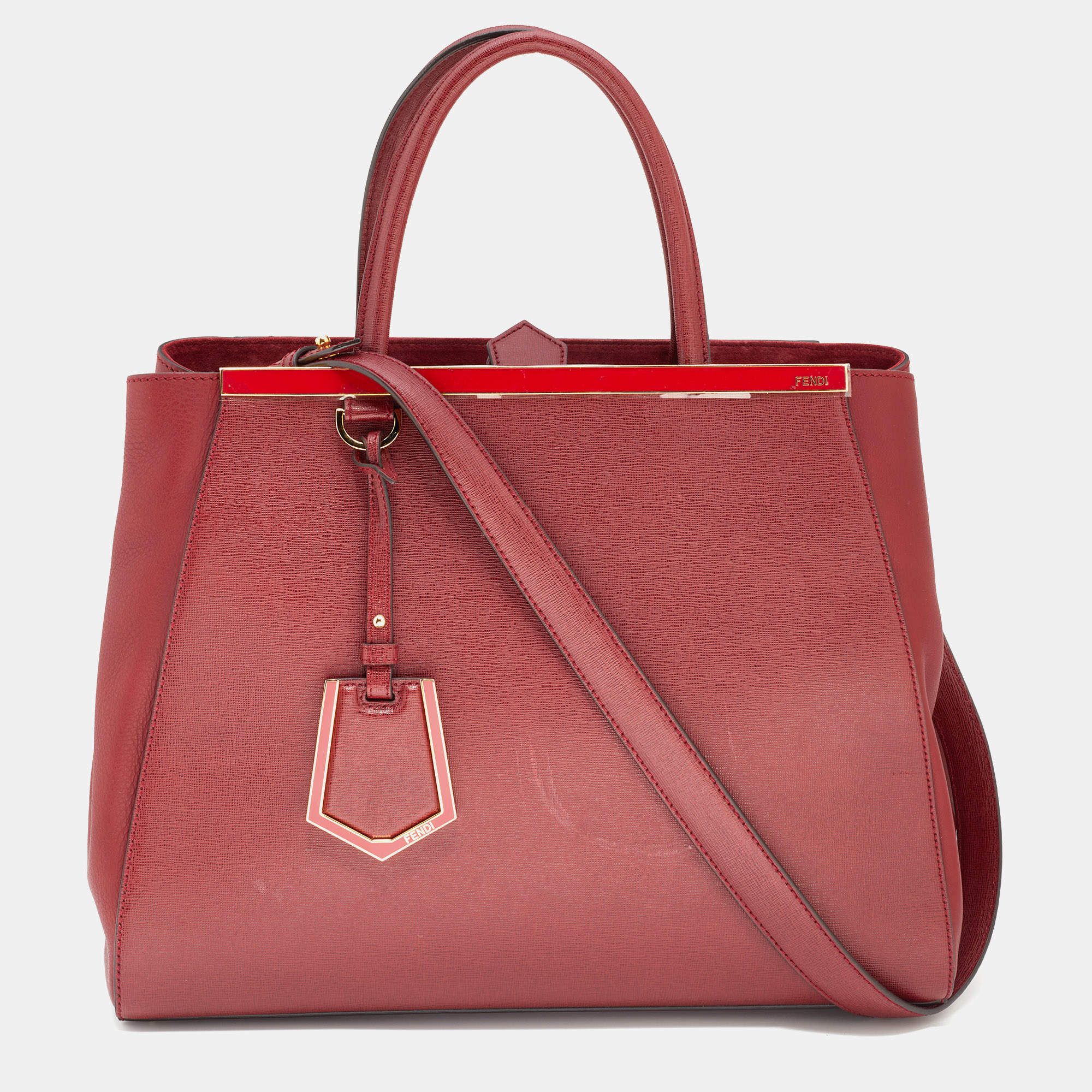 Pre Owned حقيبة يد فندي 2 جور جلد أحمر متوسطة