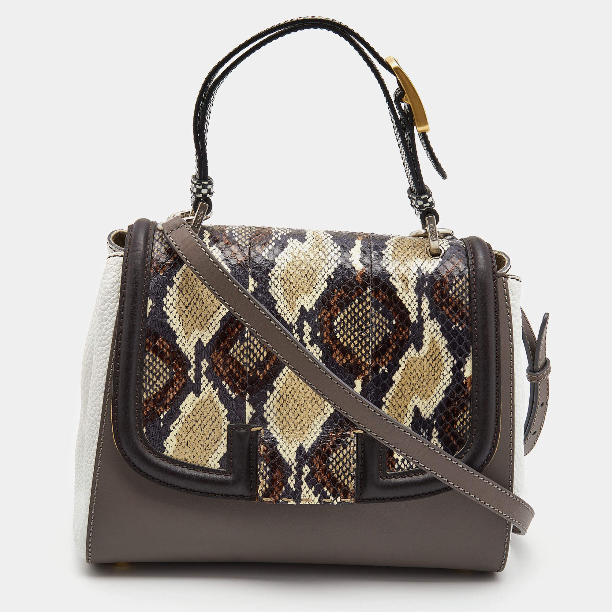 Pre Owned Fendi Multicolor Leather and Python Silvana Top Handle Bag