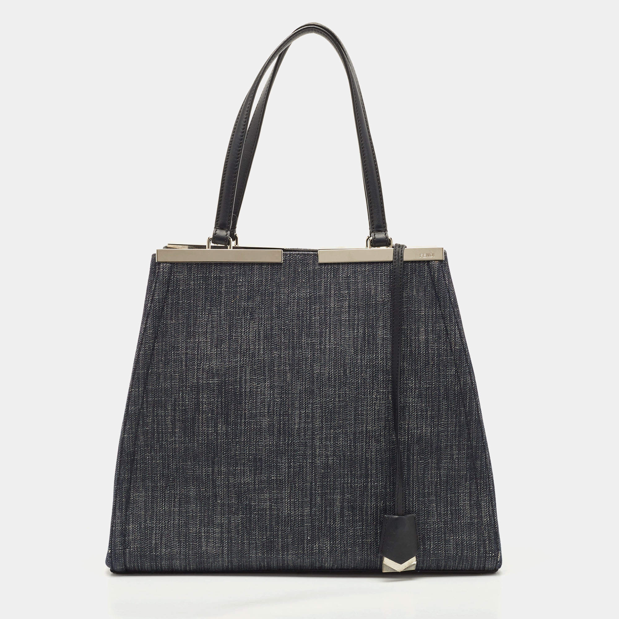 Pre Owned Fendi Black Denim and Leather Large 3Jours Tote
