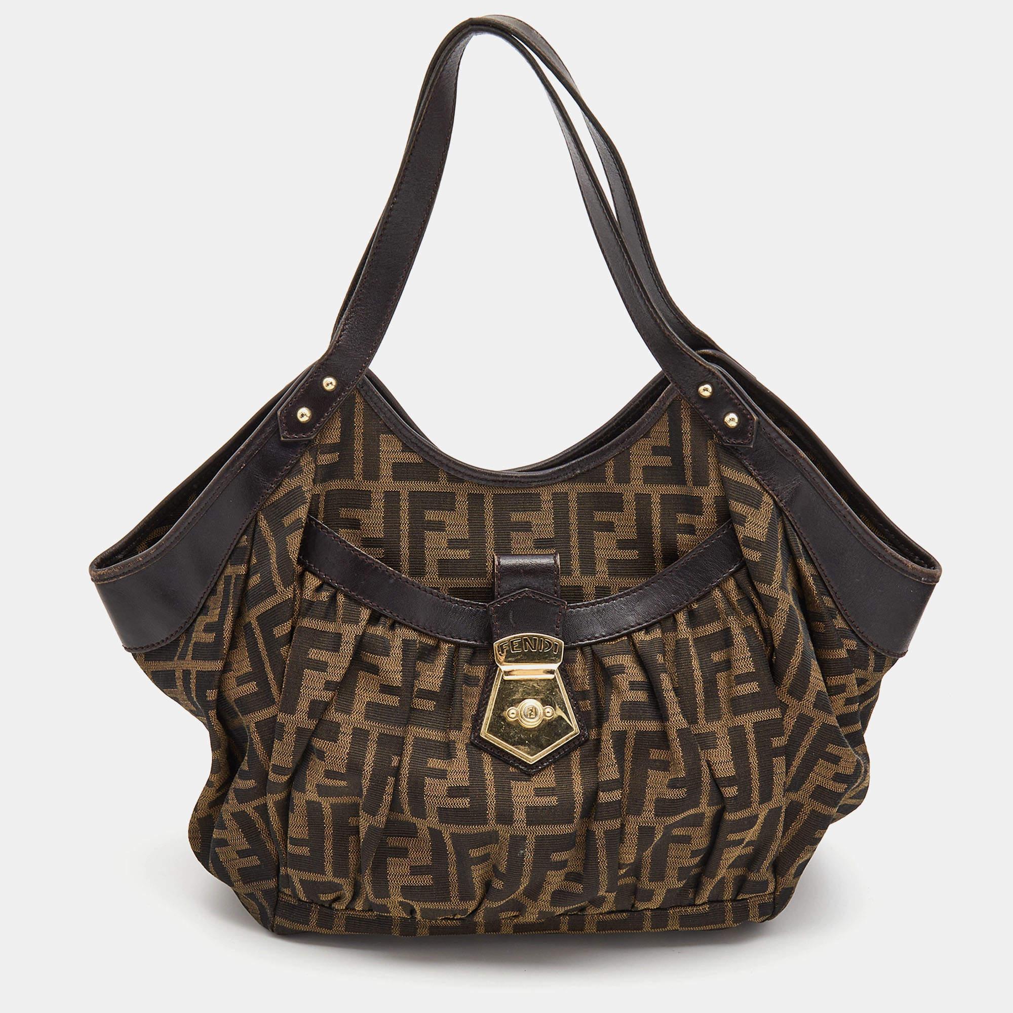 Pre Owned  Fendi Zucca Canvas and Leather Borsa Chef Tote