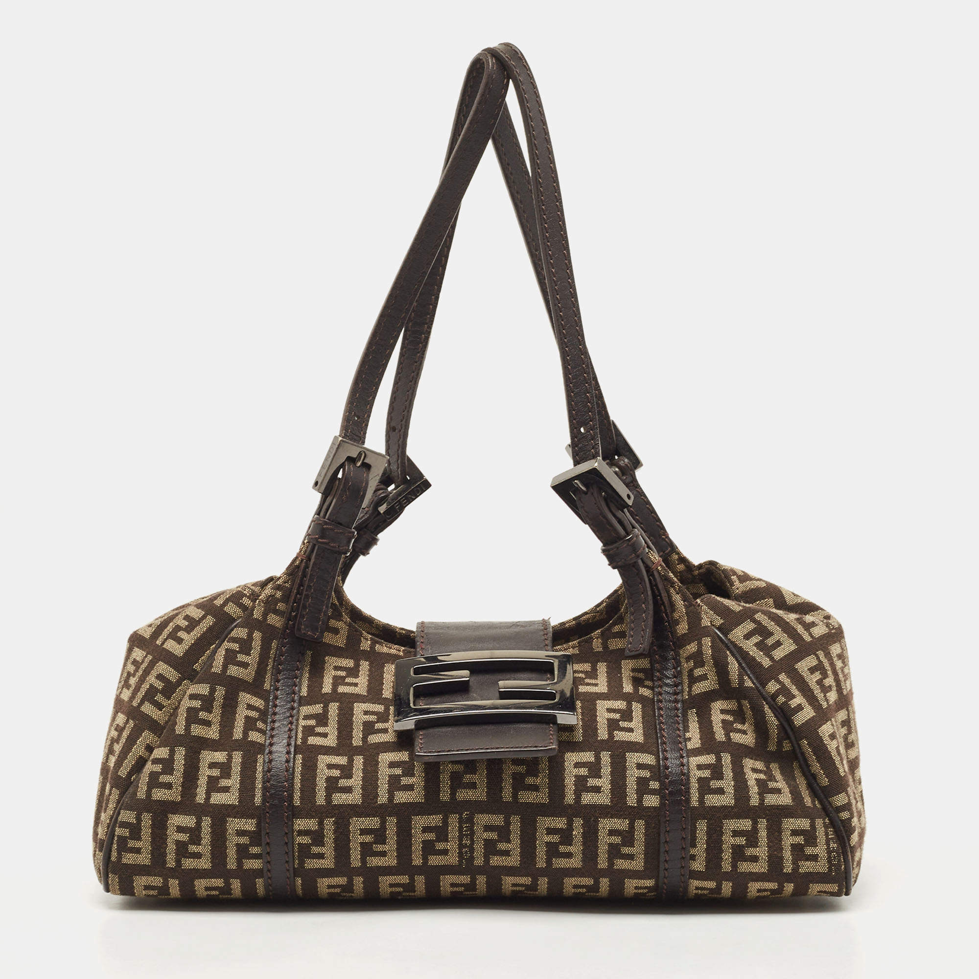 Pre Owned حقيبة كتف فندي جلد وكانفاس توباكو زوكا