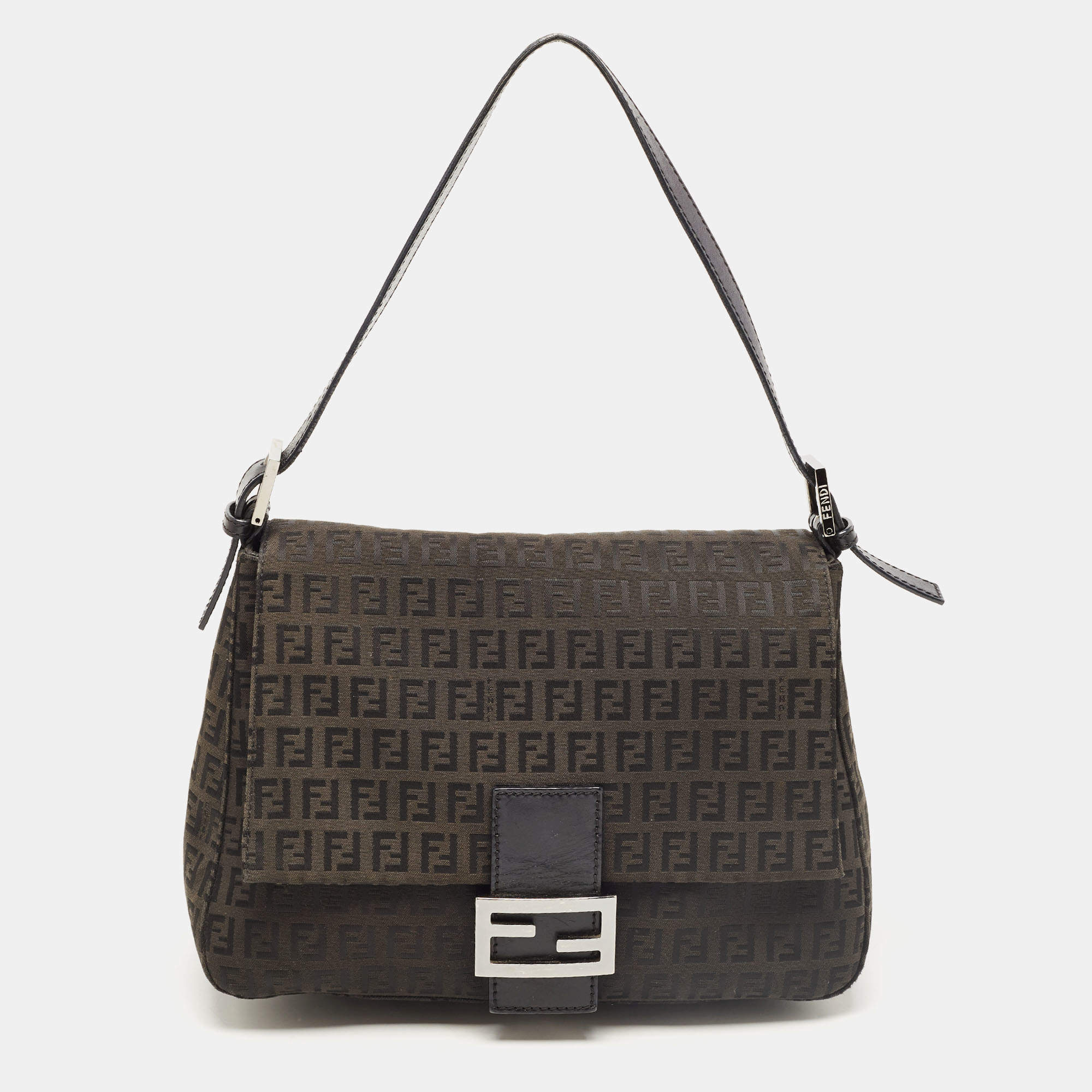 Pre Owned Fendi Black Zucchino Canvas and Leather Mama Forever Flap Bag