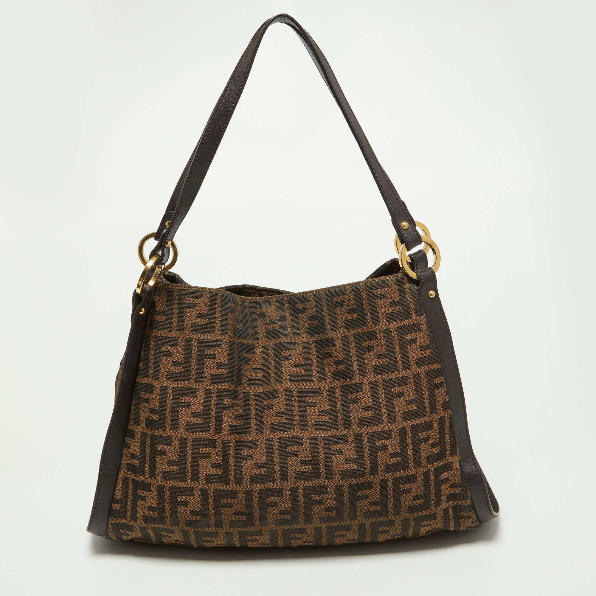 Pre Owned Fendi Tobacco Zucca Canvas and Leather Medium Chef Tote