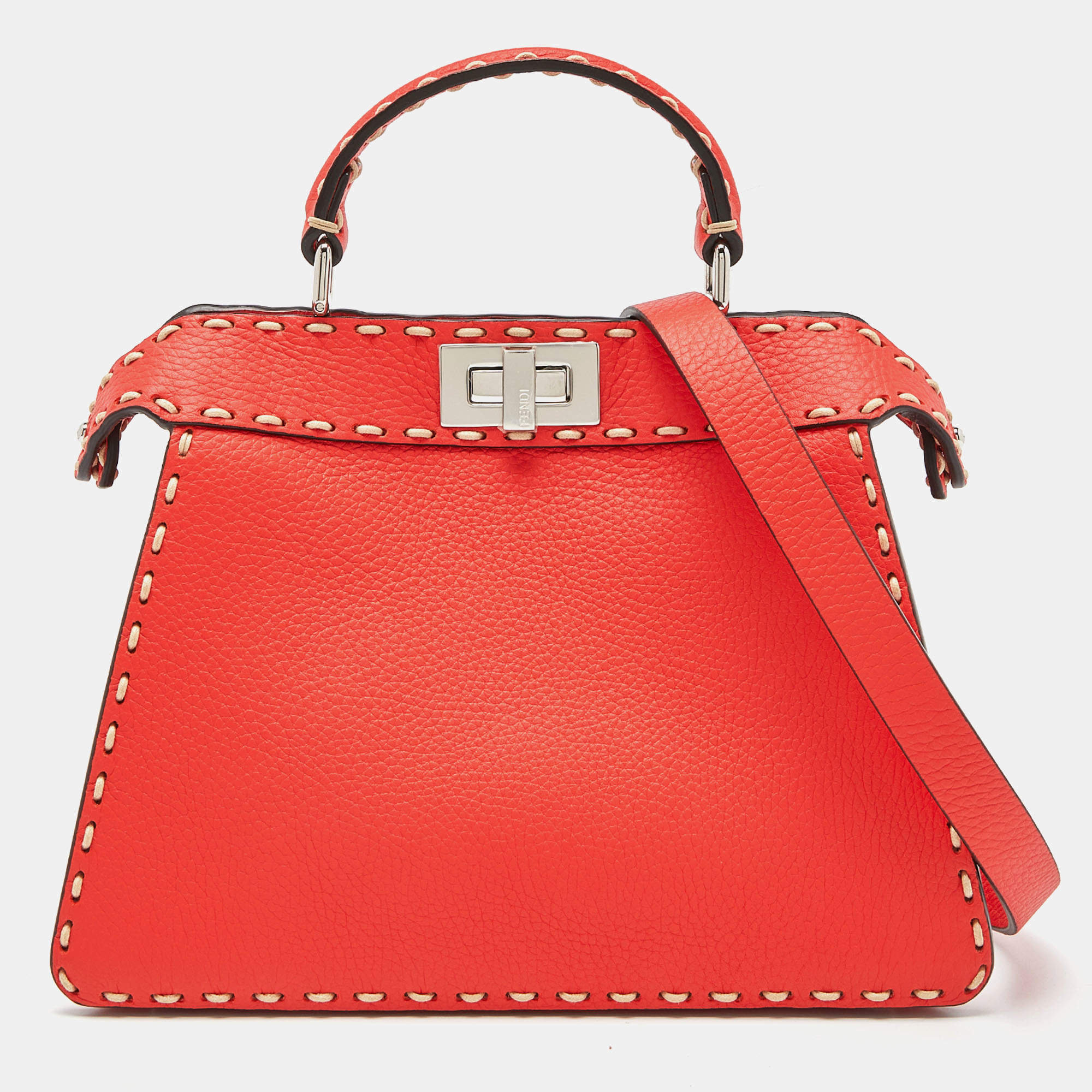 Fendi Red Selleria Leather Small Peekaboo ISeeU Top Handle Bag Fendi ...