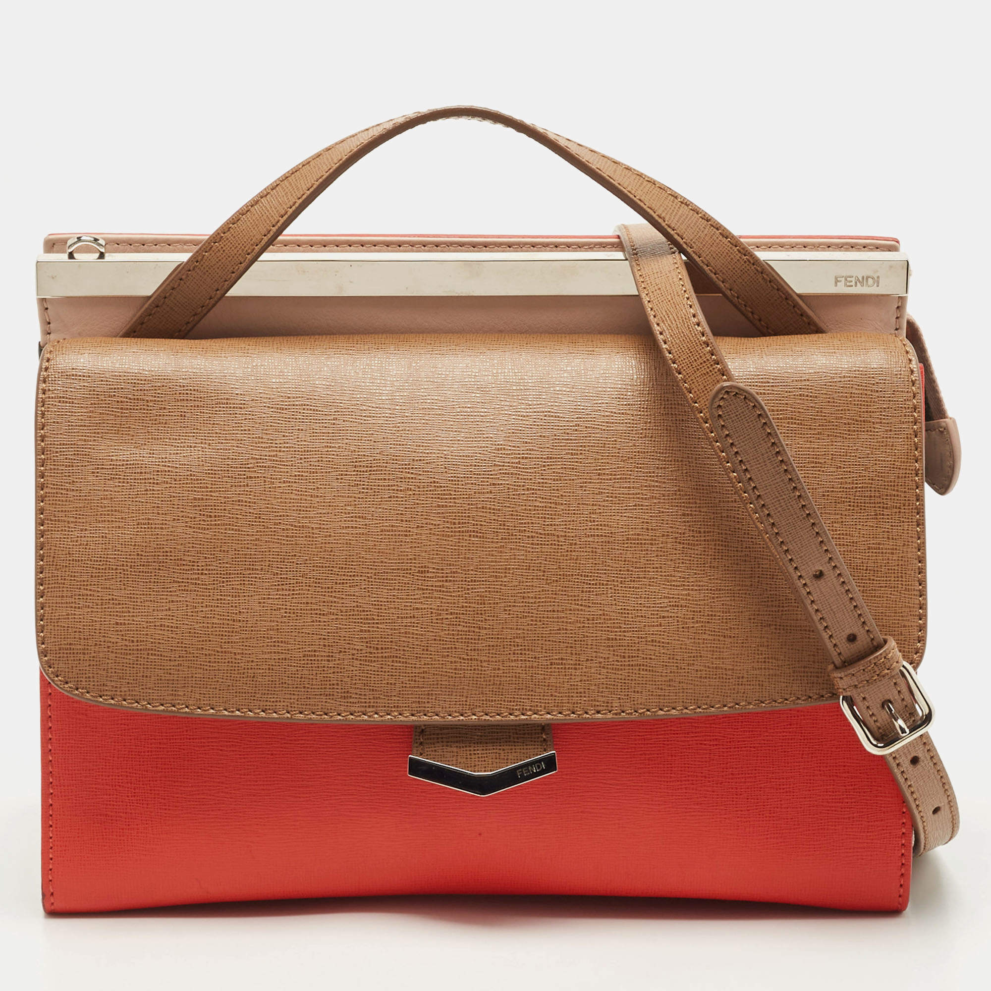 Pre Owned Fendi Tricolor Leather Small Demi Jour Top Handle Bag