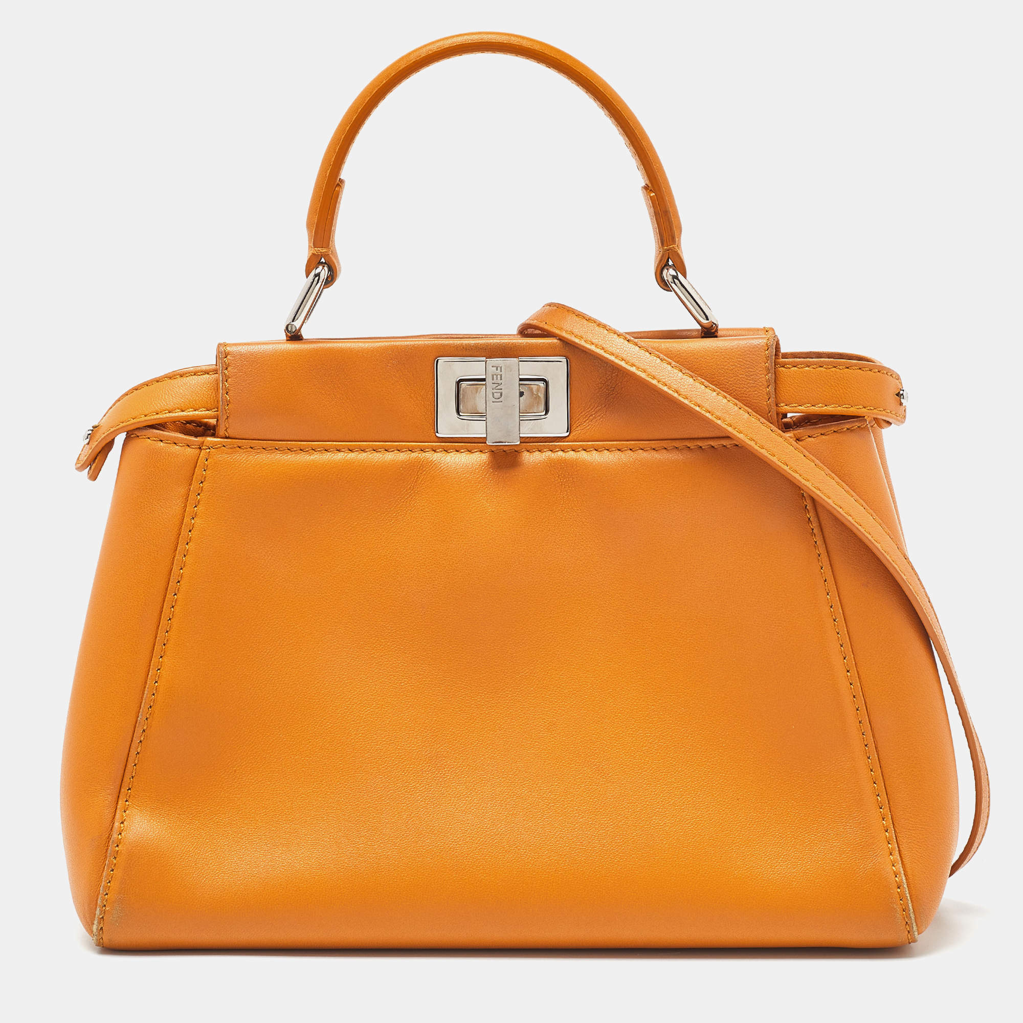 Pre Owned Fendi Mustard Leather Mini Peekaboo Top Handle Bag