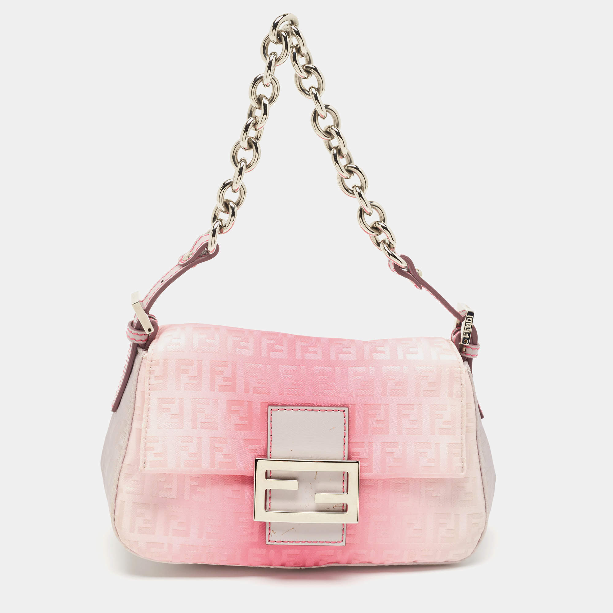 Pre Owned Fendi Pink Ombre Zucchino Fabric Mini Mama Baguette Bag