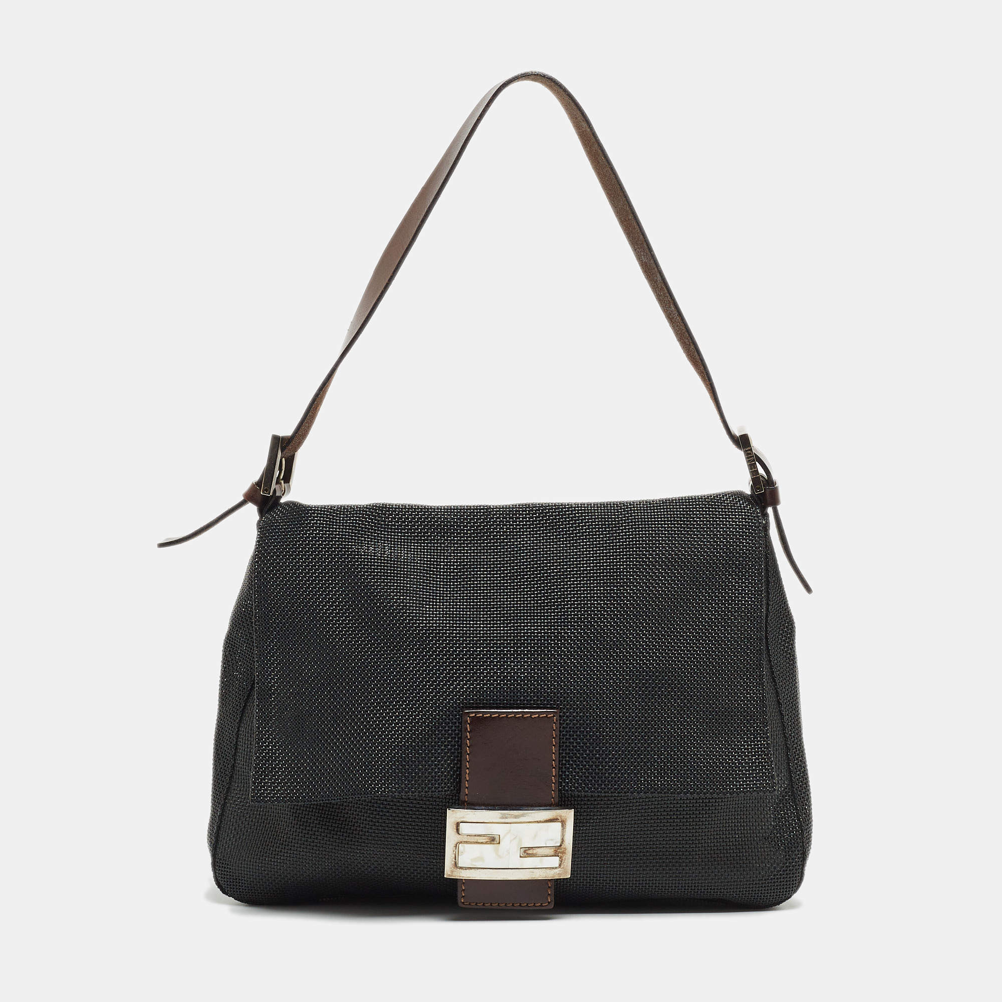 Pre Owned Fendi Black Mesh Coated Fabric Mama Baguette Shoulder Bag