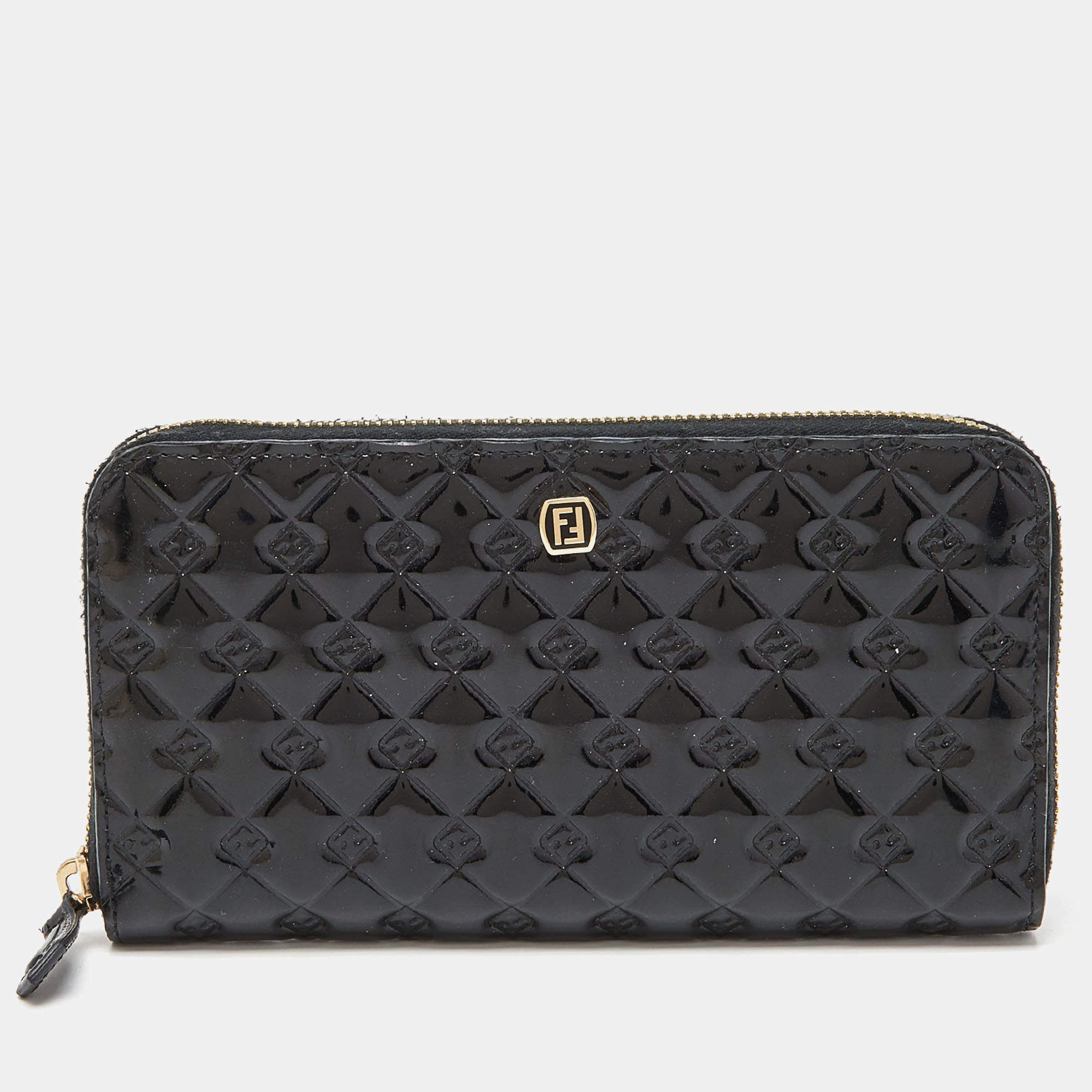 Pre Owned Fendi Black Patent Leather Fendilicious Zip Around Wallet