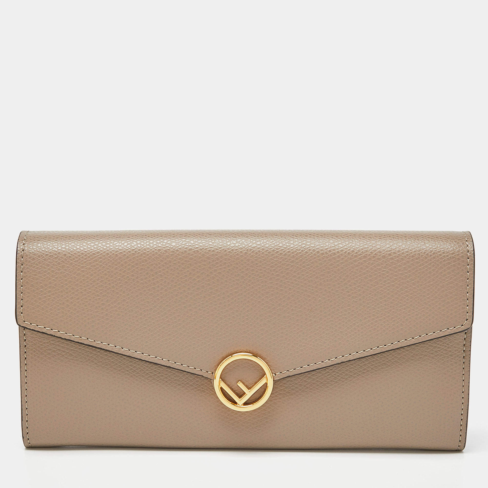 Fendi Taupe Leather F is Fendi Continental Wallet