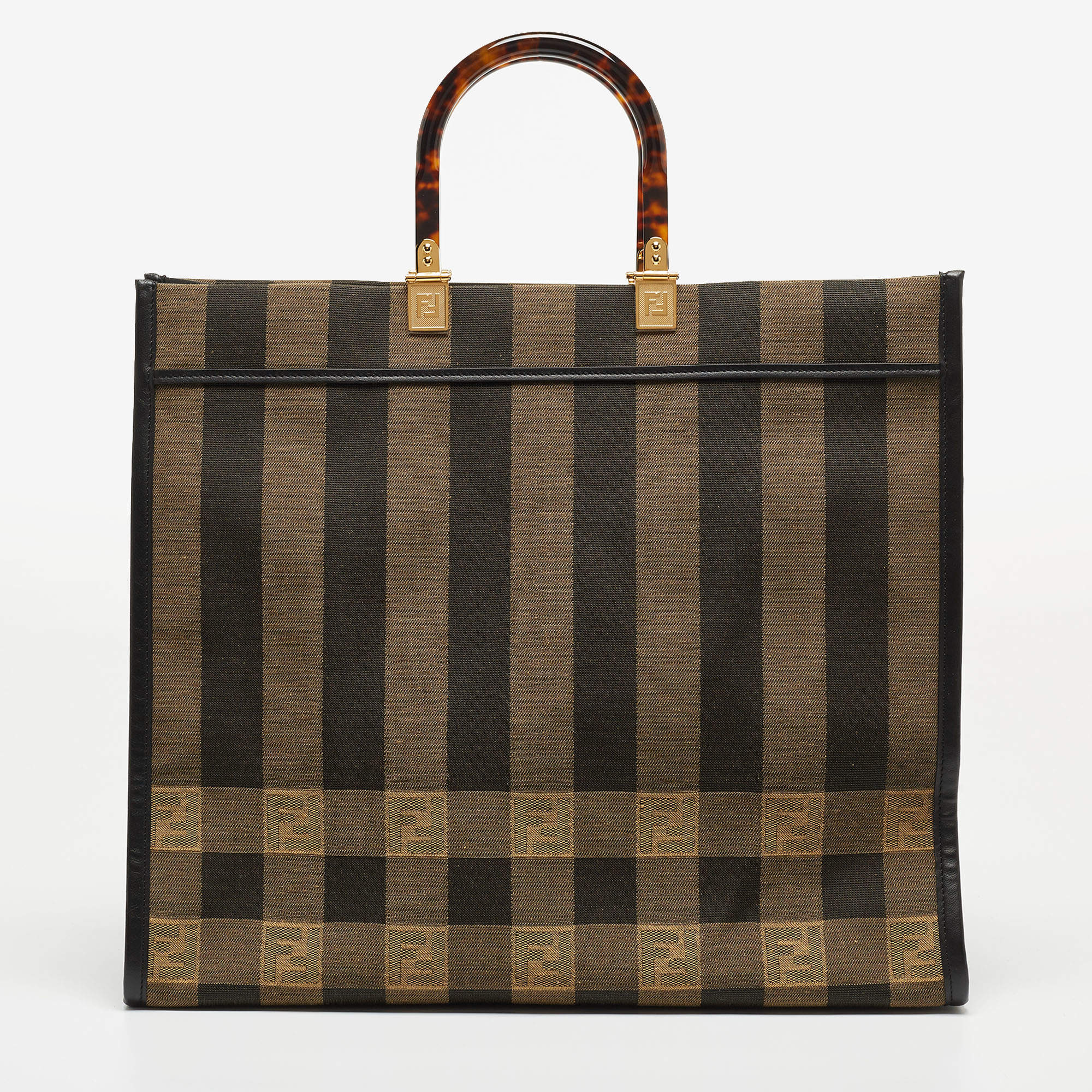 Fendi Sunshine Medium - Canvas and brown patent leather shopper bag