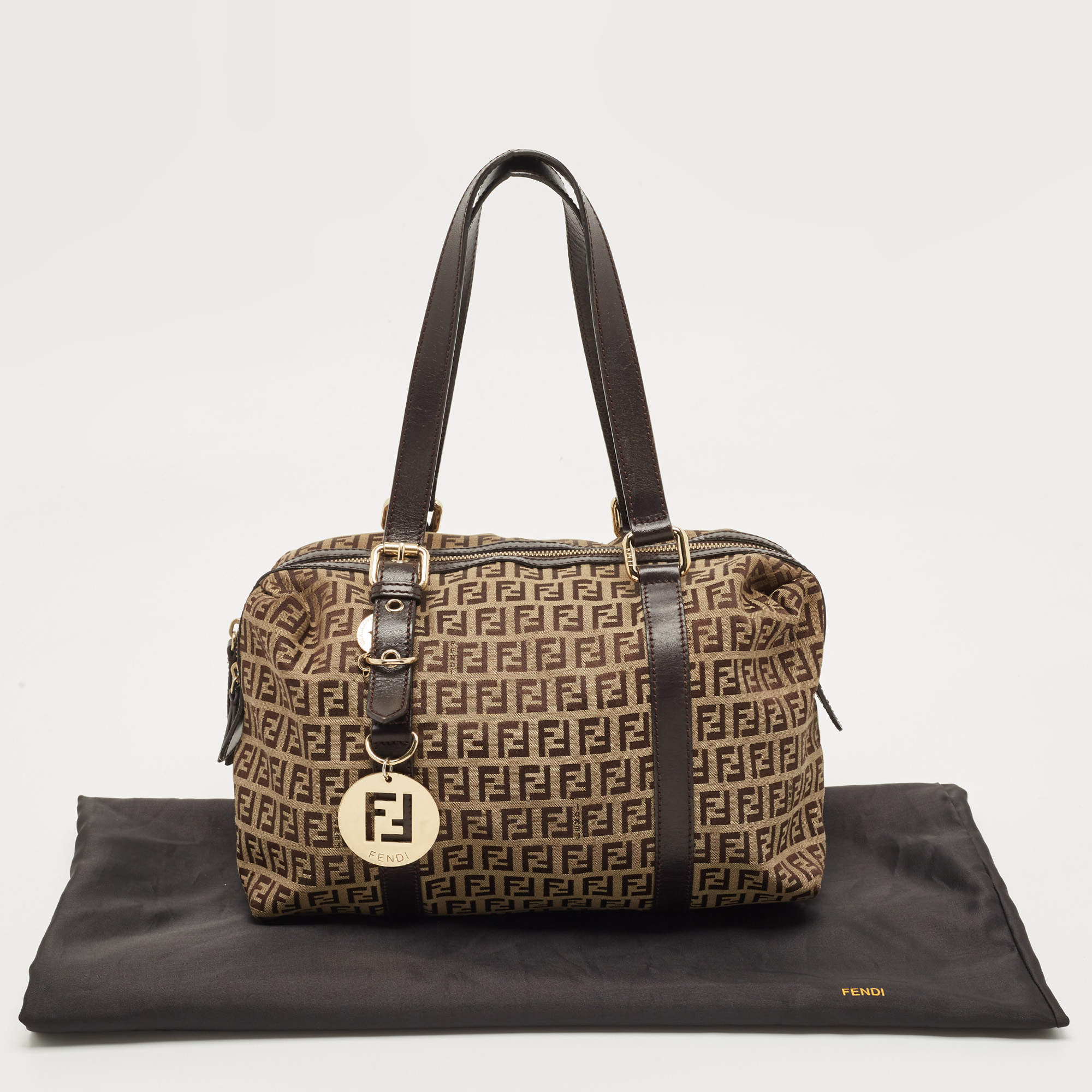 Fendi Tobacco Zucca Mesh Bauletto Boston Fendi