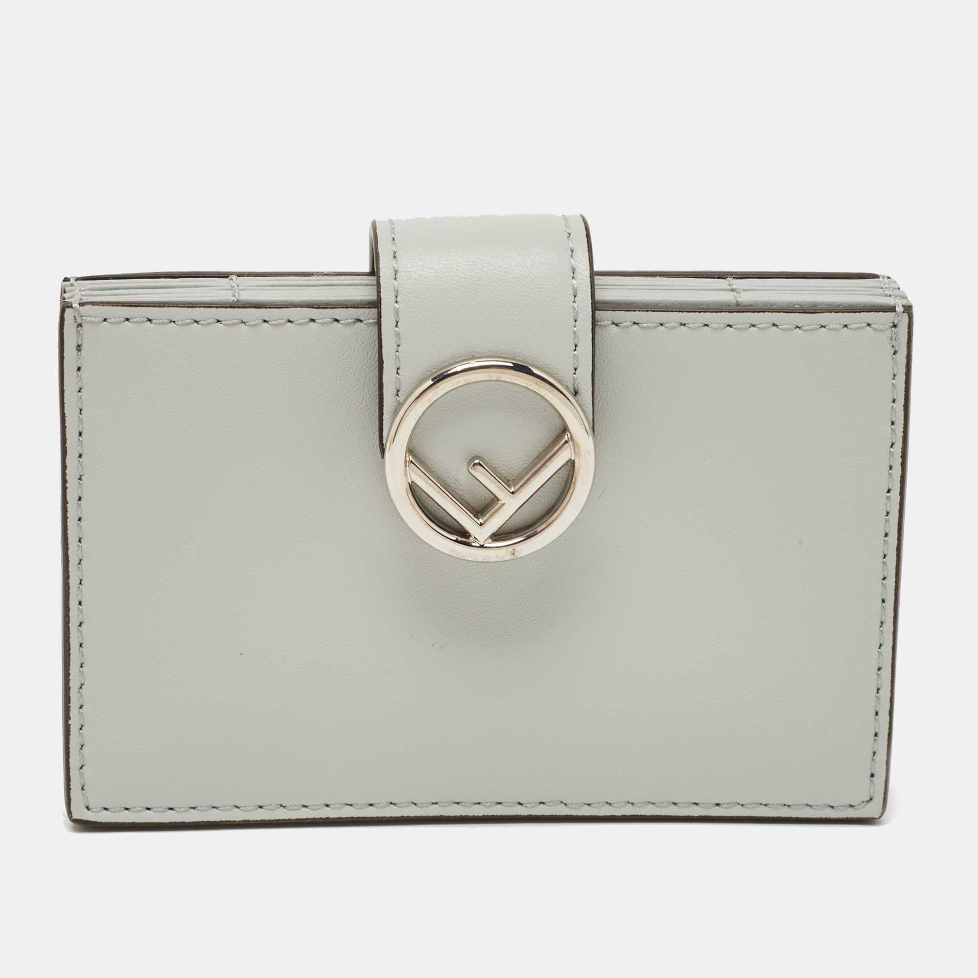 Pre Owned Fendi Pale Blue Leather F is Fendi Card Holder 