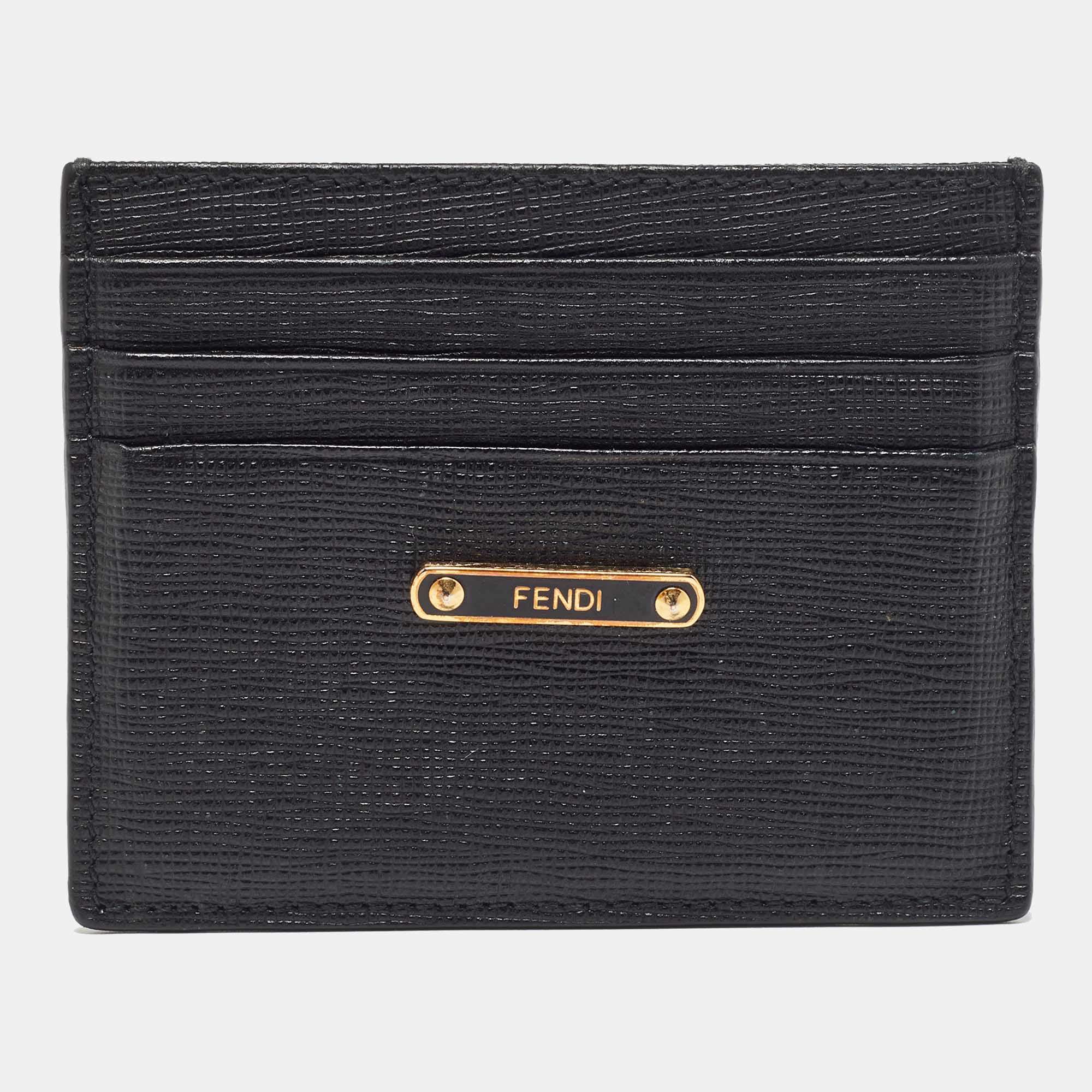 Pre Owned Fendi Black Leather Card Holder
