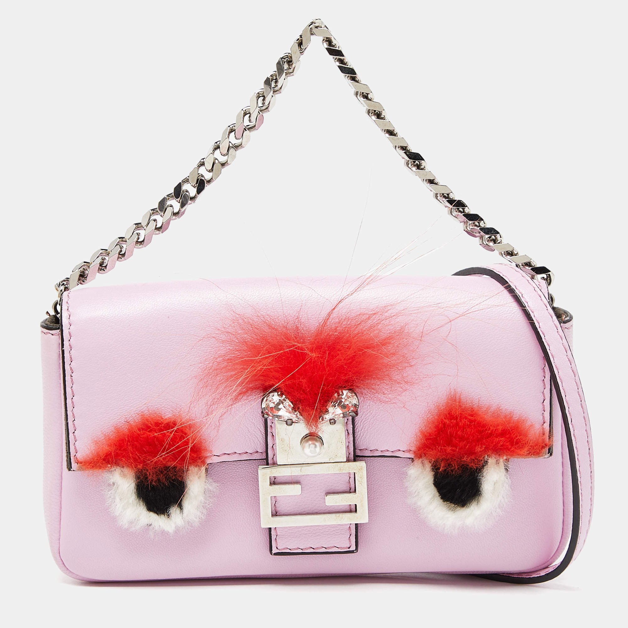 Pre Owned Fendi Multicolor Leather and Fox Fur Micro Buggie Baguette Bag