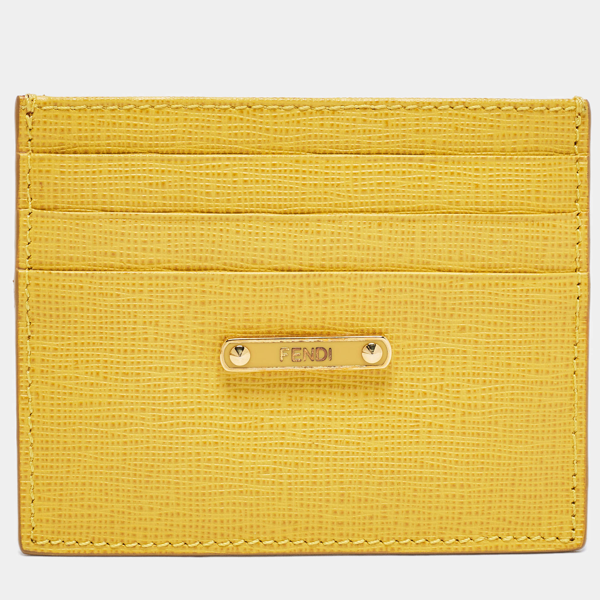 Pre Owned Fendi Yellow Leather Card Holder