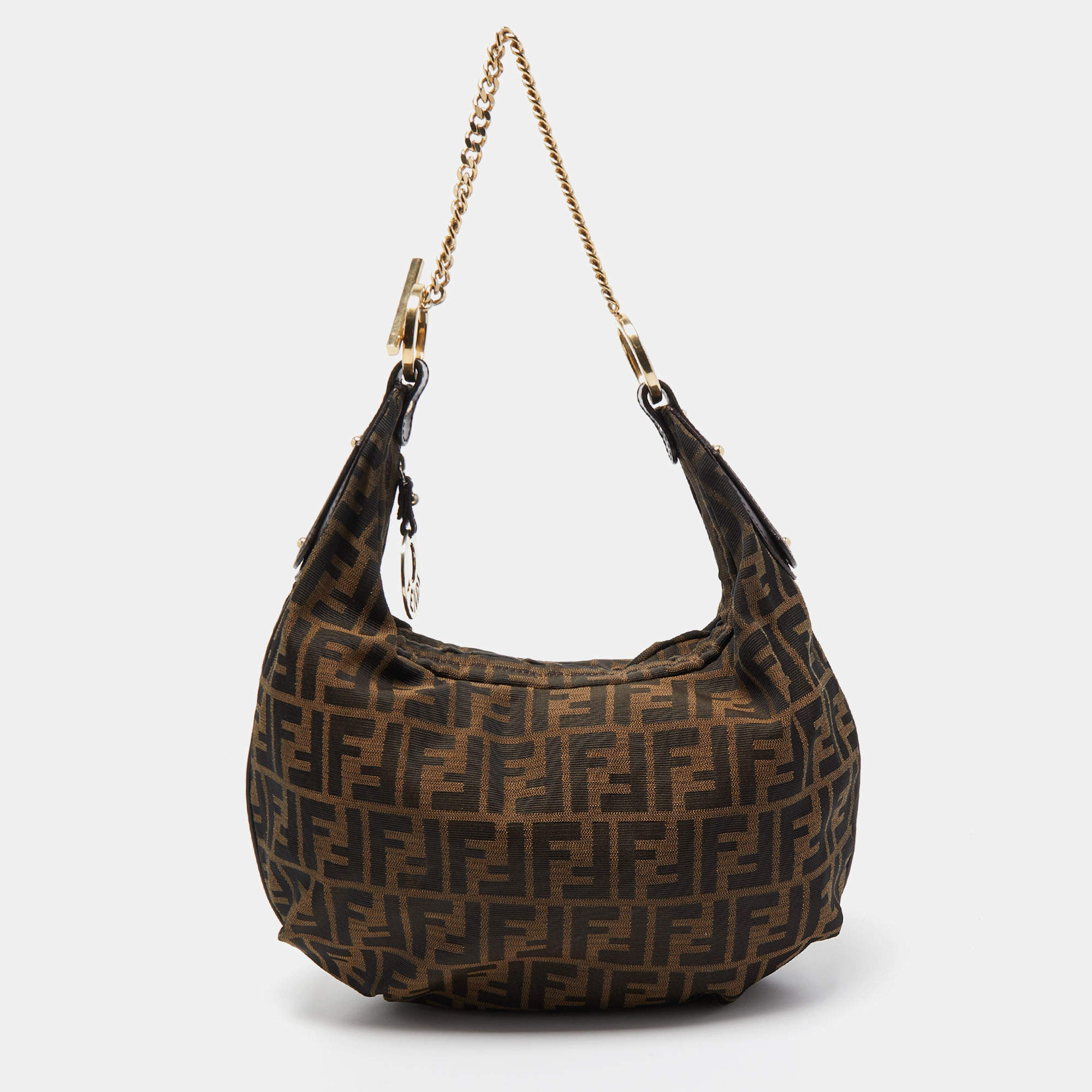 Fendi Tobacco Zucca Canvas and Leather Chef Chain Link Hobo