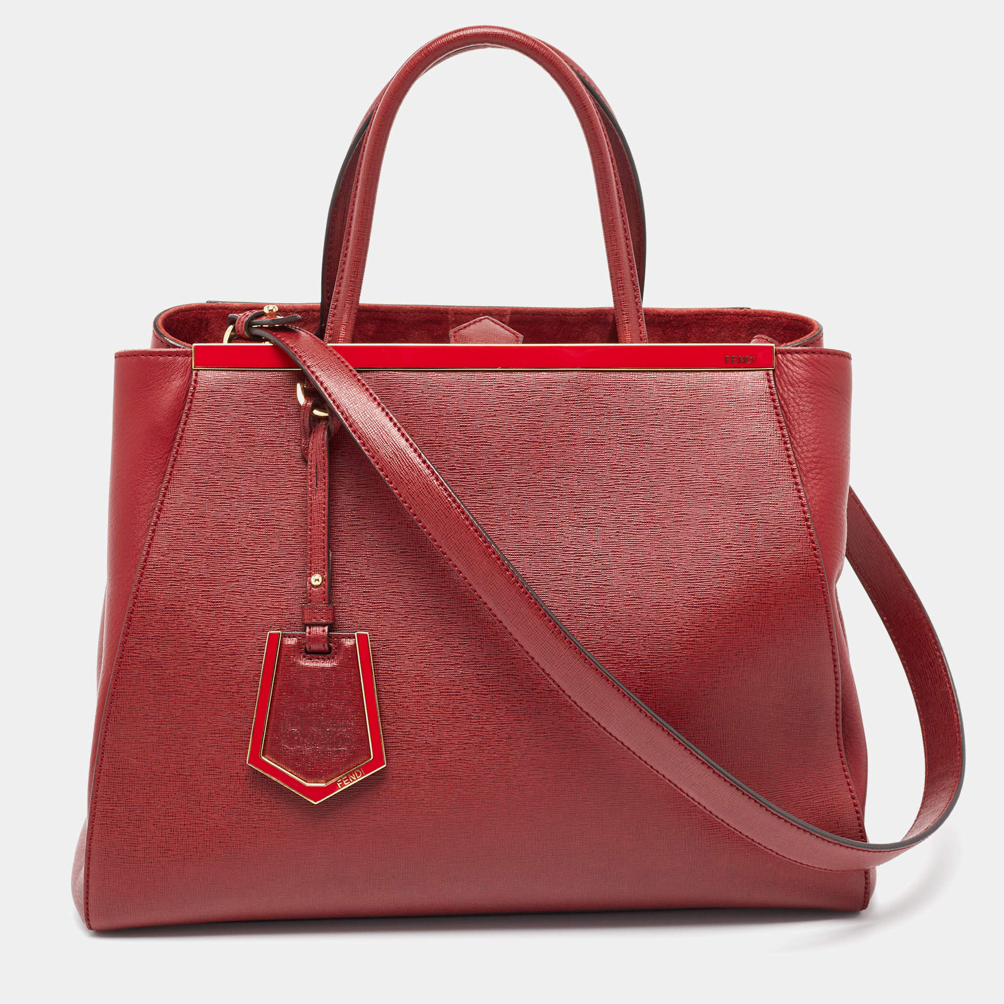 Pre Owned Fendi Red Leather Medium 2Jours Tote