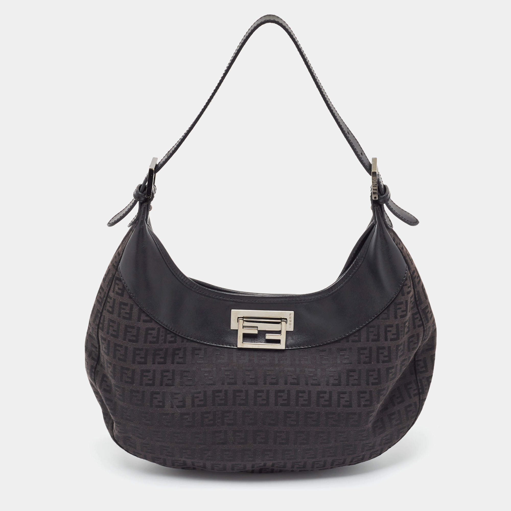 Pre Owned Fendi Black Zucchino Canvas and Leather Hobo